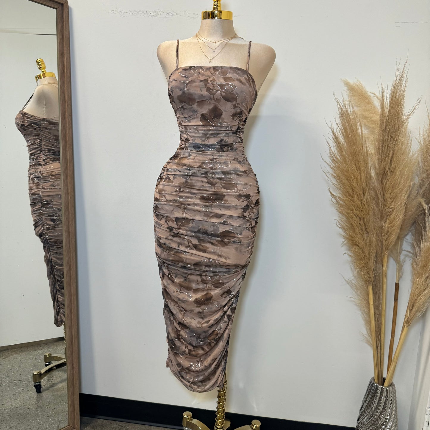 Audrina Midi Dress-Brown