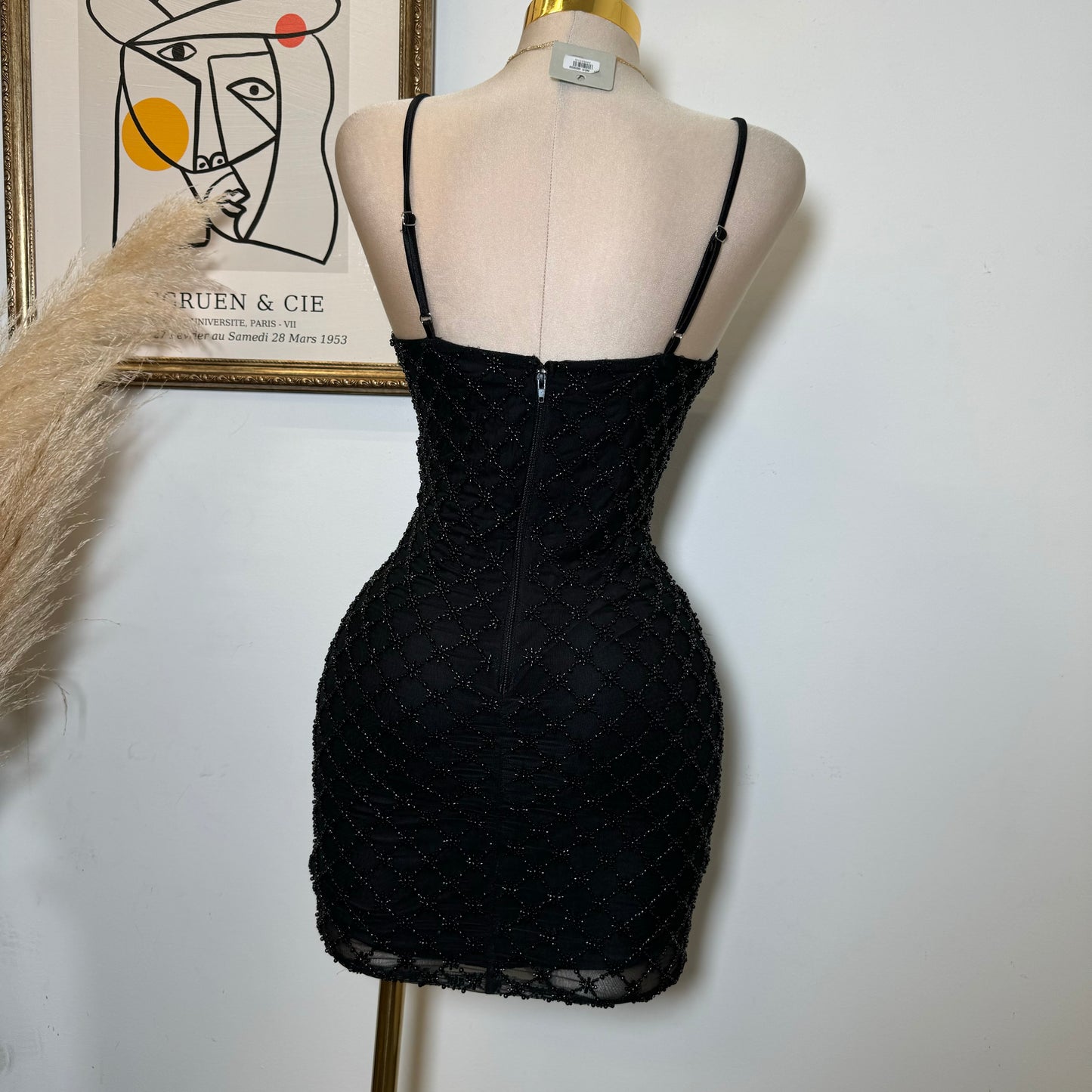 Diamond Pattern bead Dress-Black