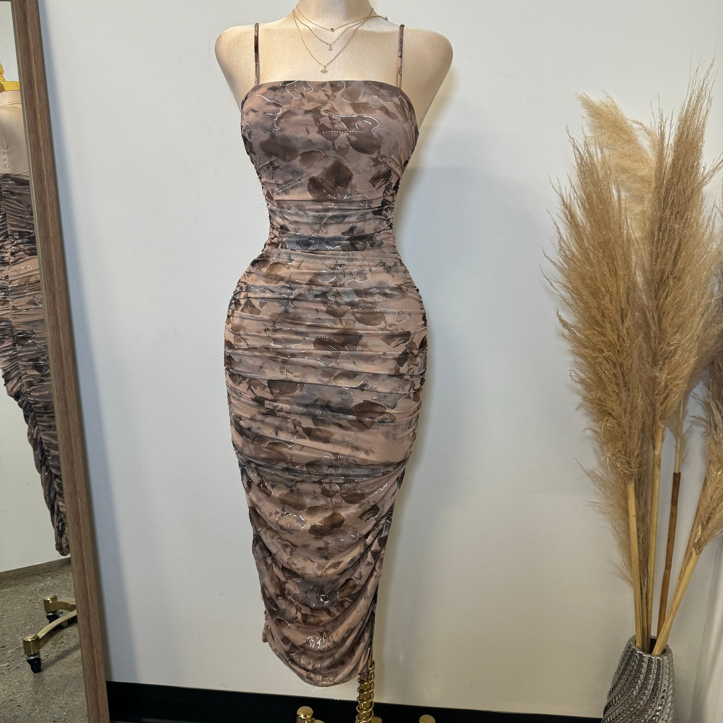 Audrina Midi Dress-Brown