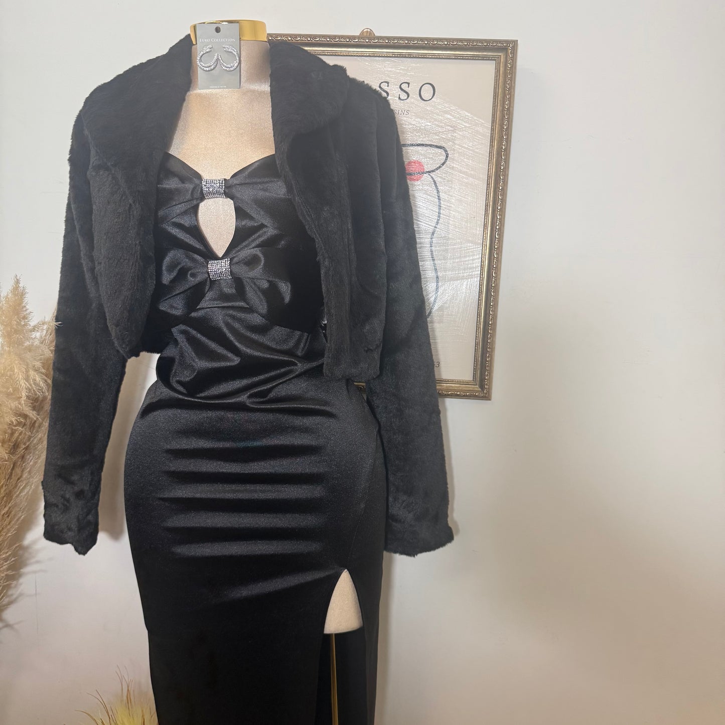 Fur Open Front Fuzzy Coat-Black