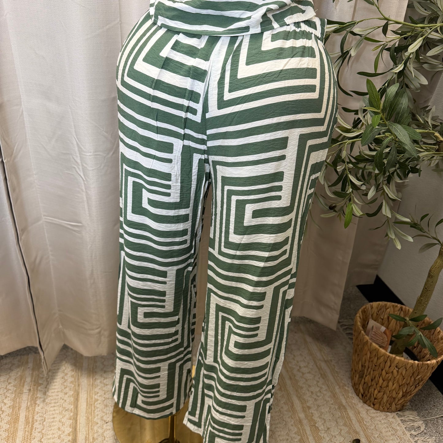 PL-Halter Crop Top wide Pant set-Green