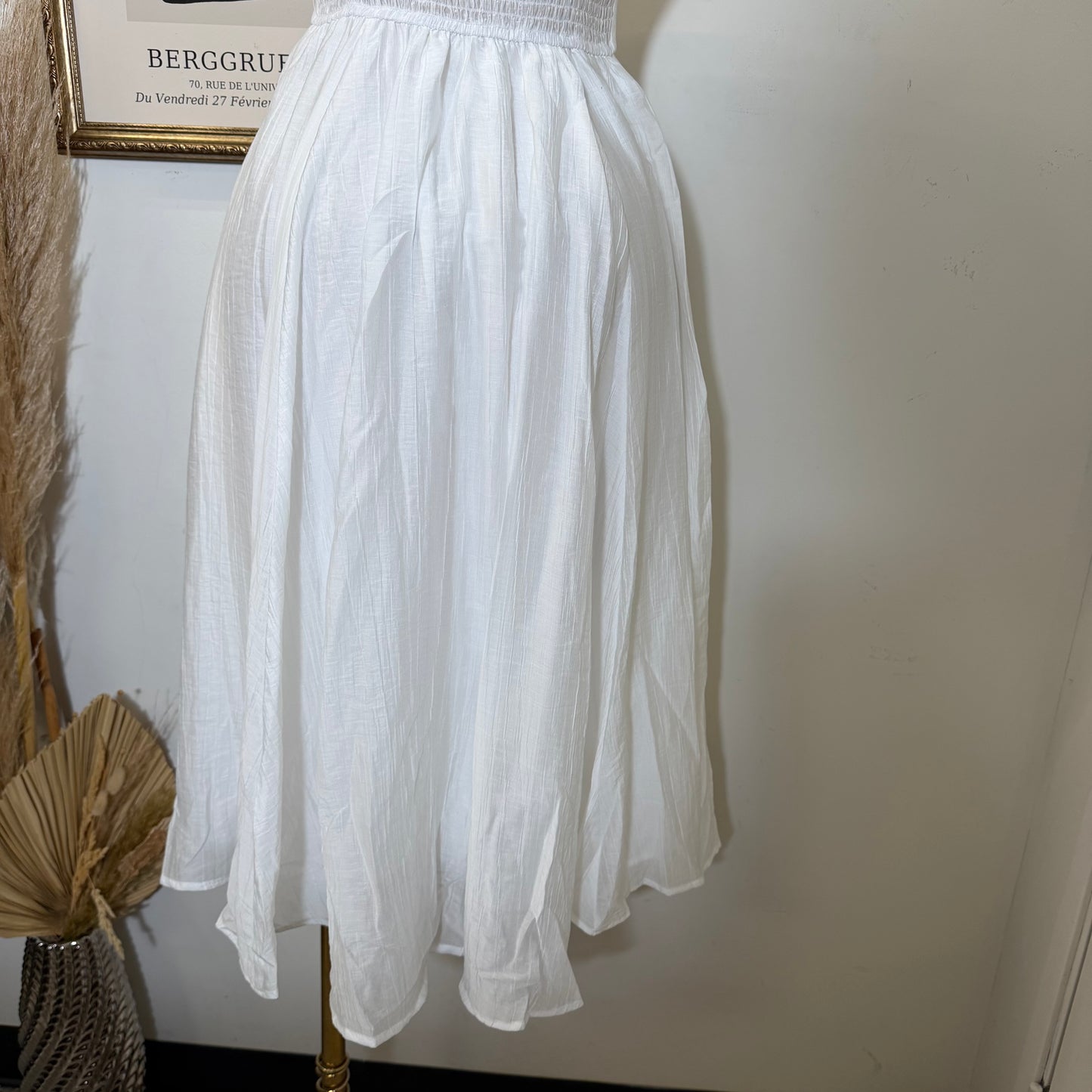 Square Neck picnic  Midi Dress-white
