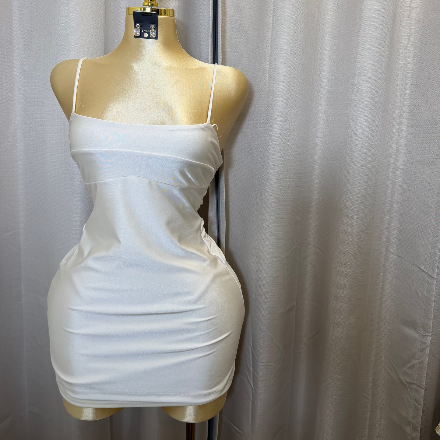 Knit Shakira Spaghetti Straps dress-Ivory/white