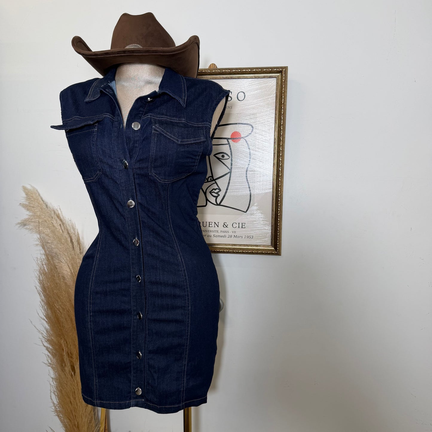 Sleeveless Denim Mini Dress-Indigo