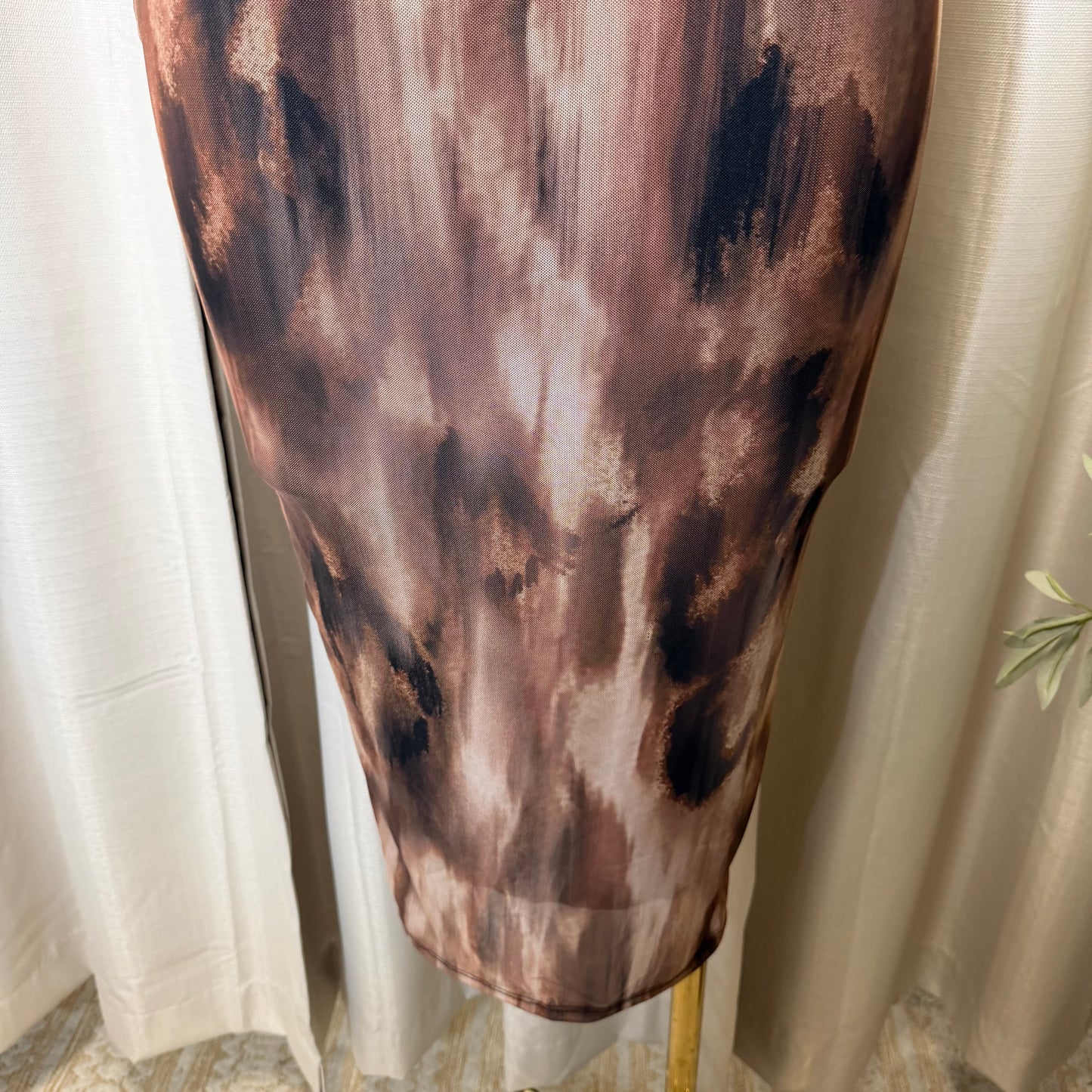 Spaghetti Multi Colored Mesh Midi Dress-brown Multi