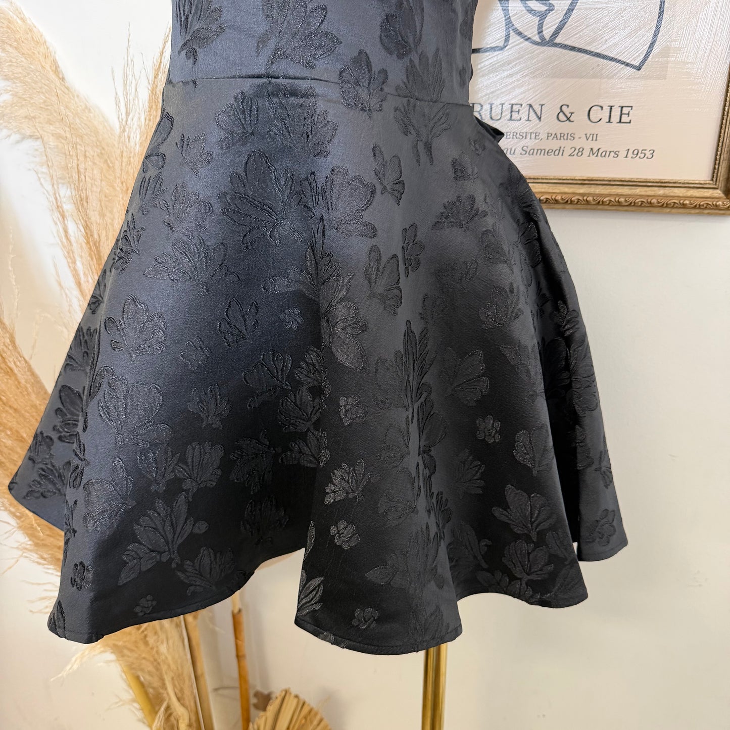 Satin Jacquard Halter neck Mini Dress-Black