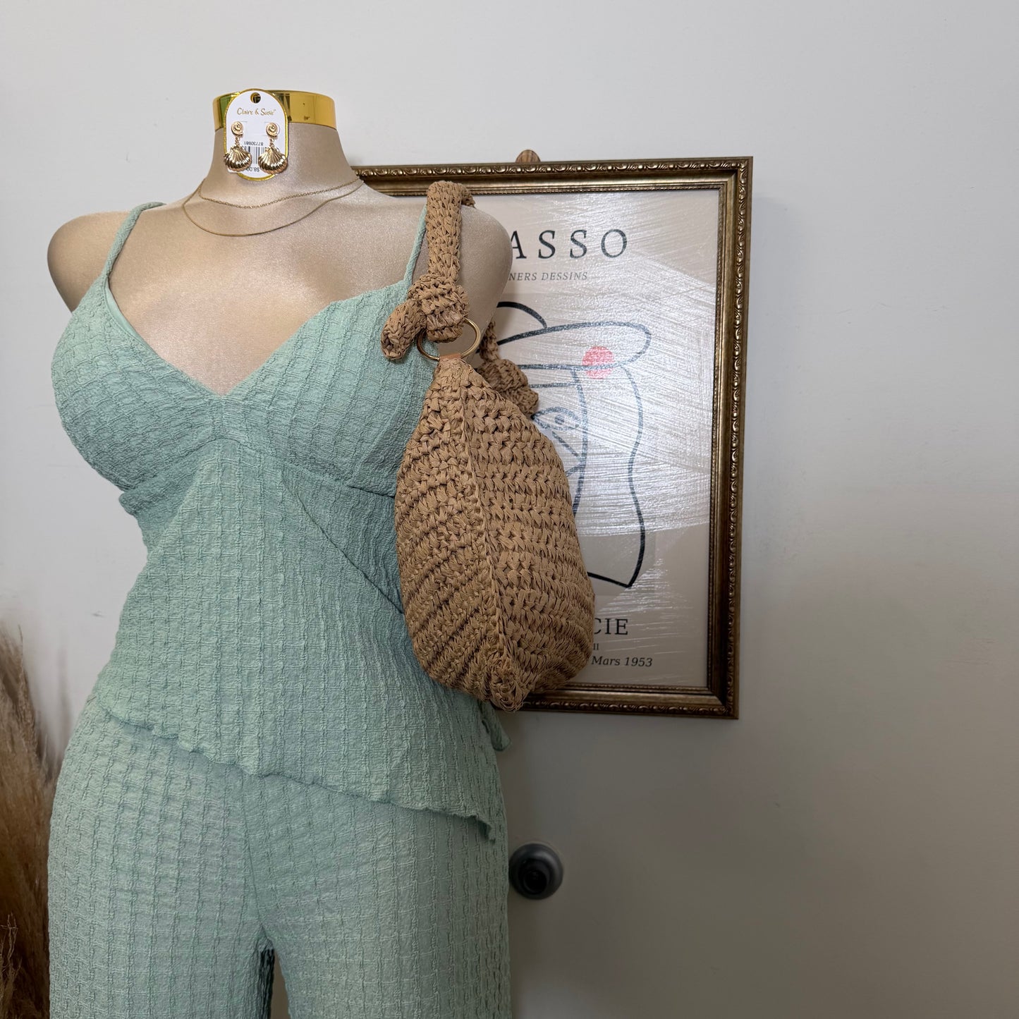Merrow Asymmetric Hem Top and Pant Set-Sage