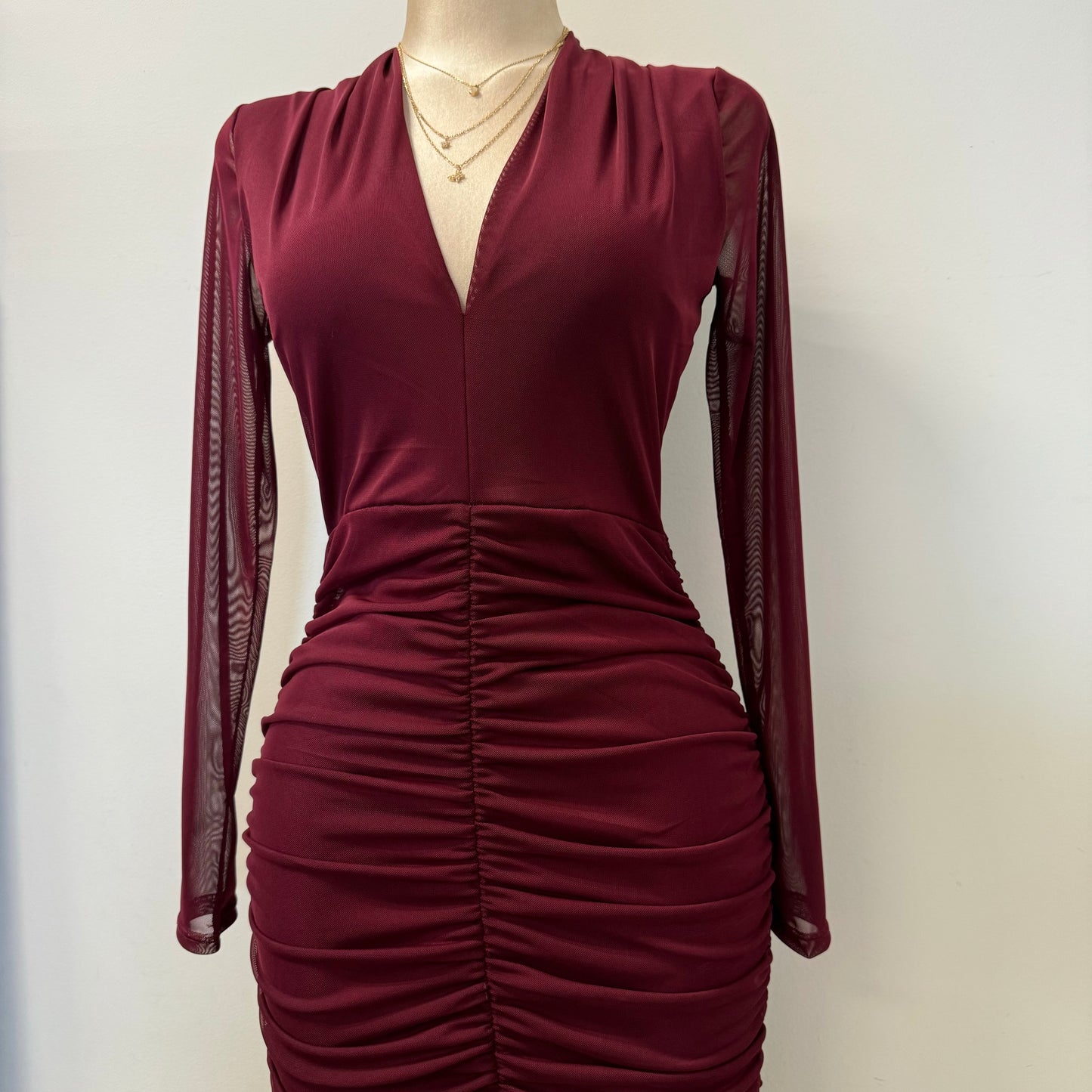 Cherry Mesh Dress-Burgundy