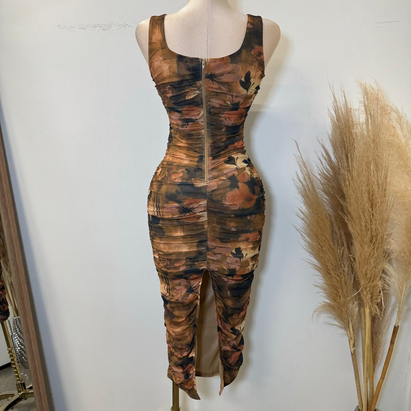Azary Midi Dress-Brown