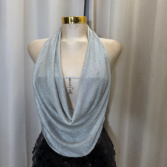 Halter Cowl Top-silver