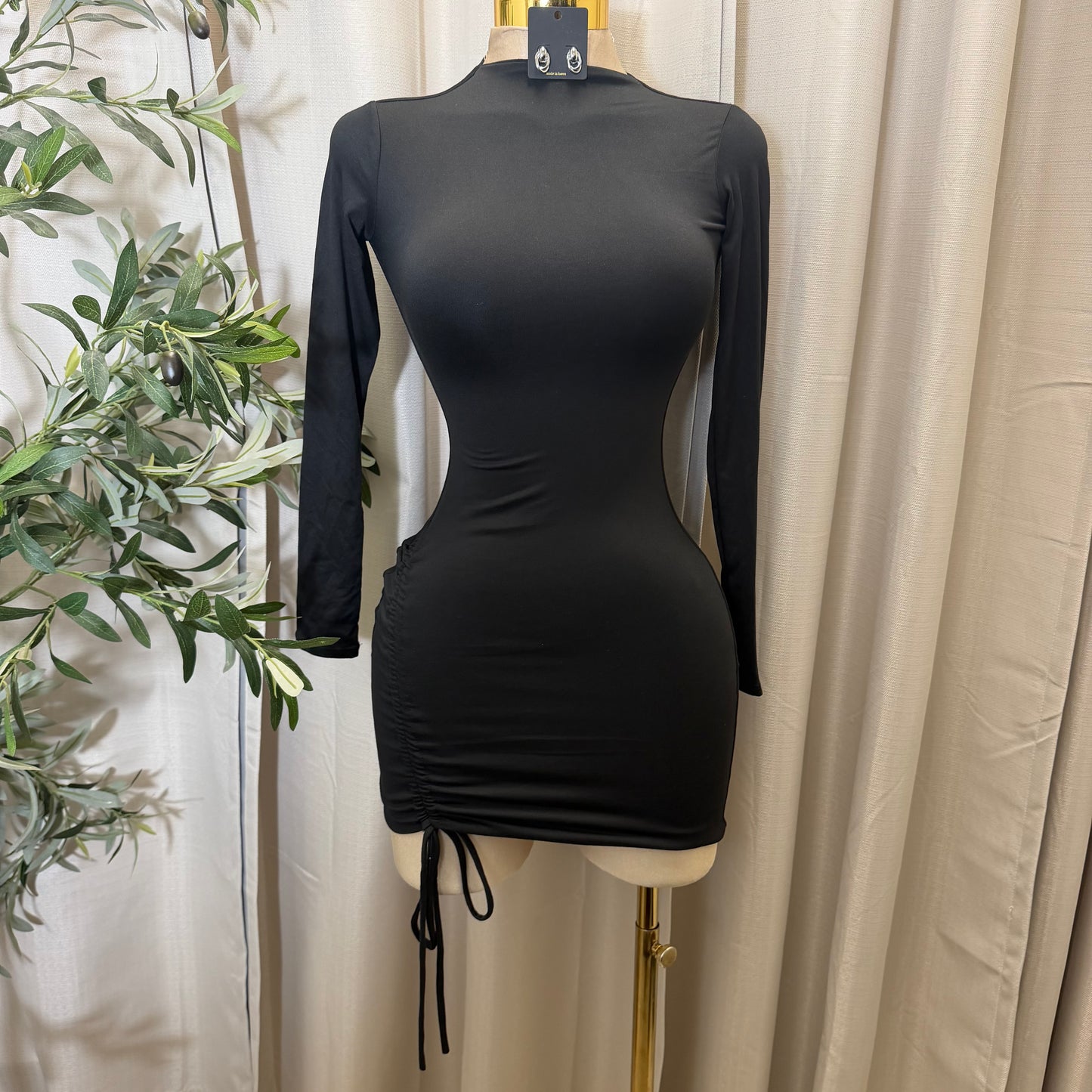 Long Sleeve Double Layered Dress-Black