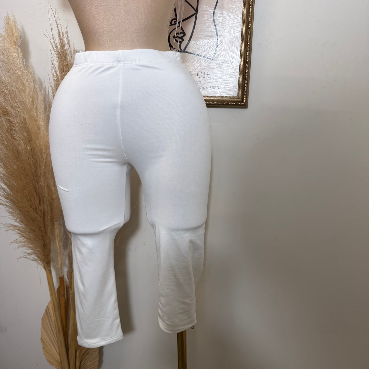 High waisted basic Capri Leggings-White
