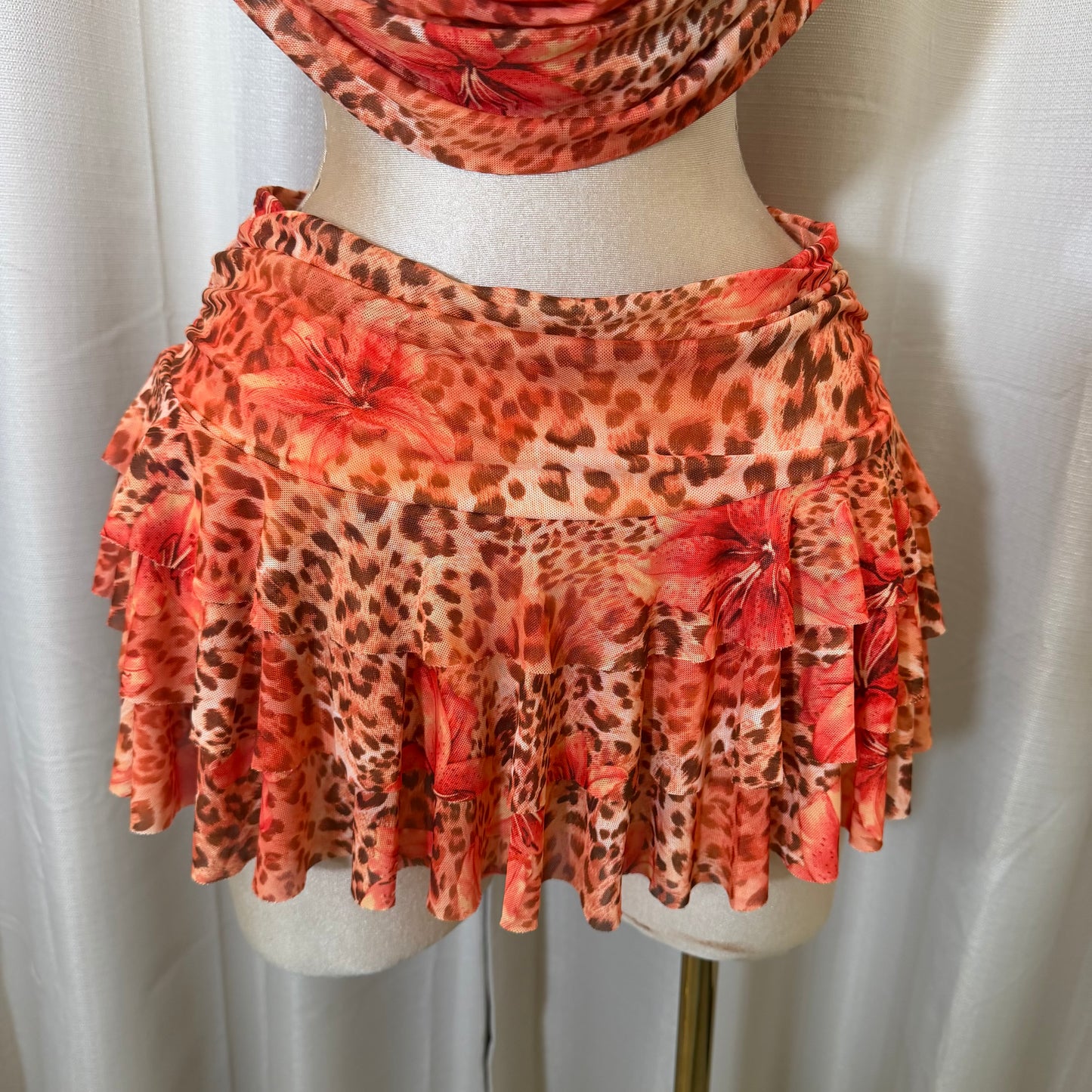 Floral halter open-Back Shirt set-Orange