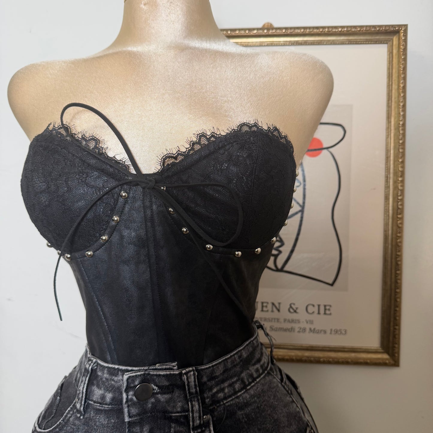 Suede Tube Top Tie Back Detail -Black