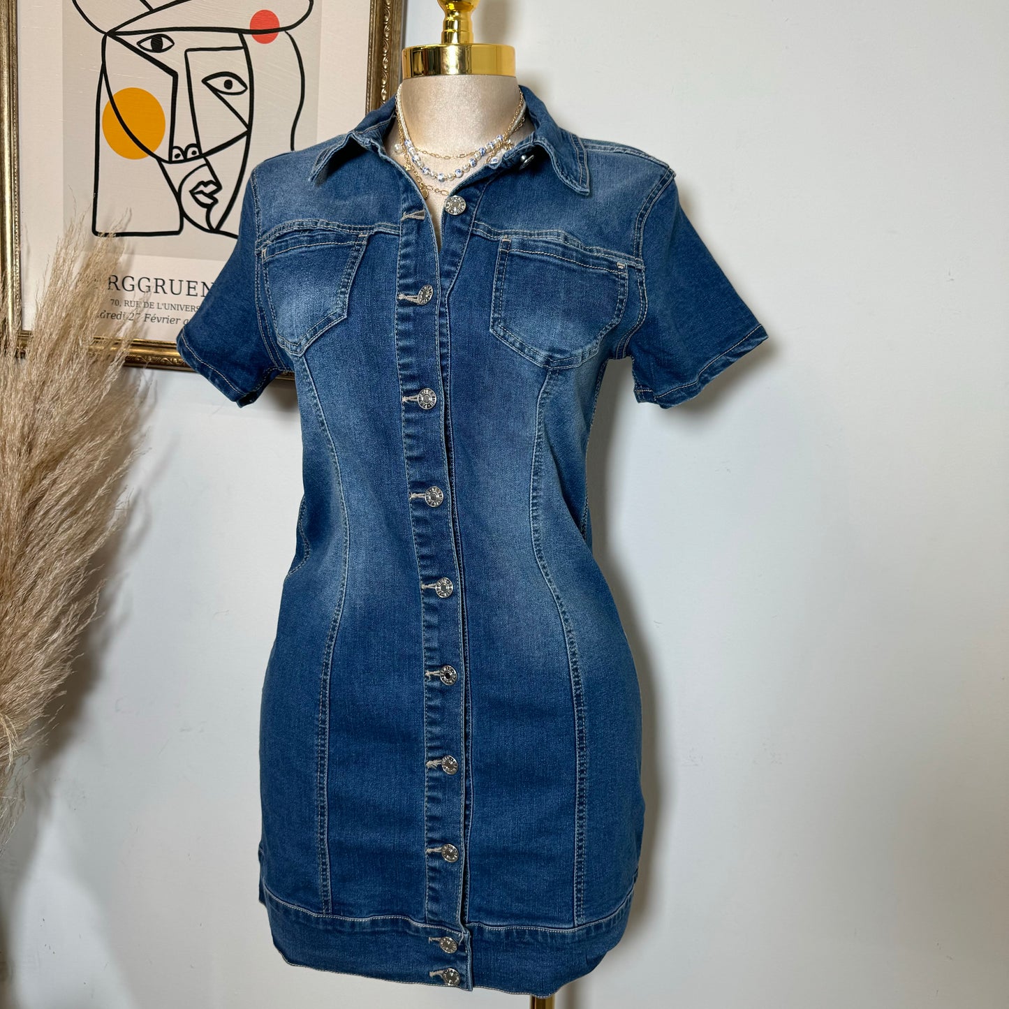 Button-Up Denim Mini Dress