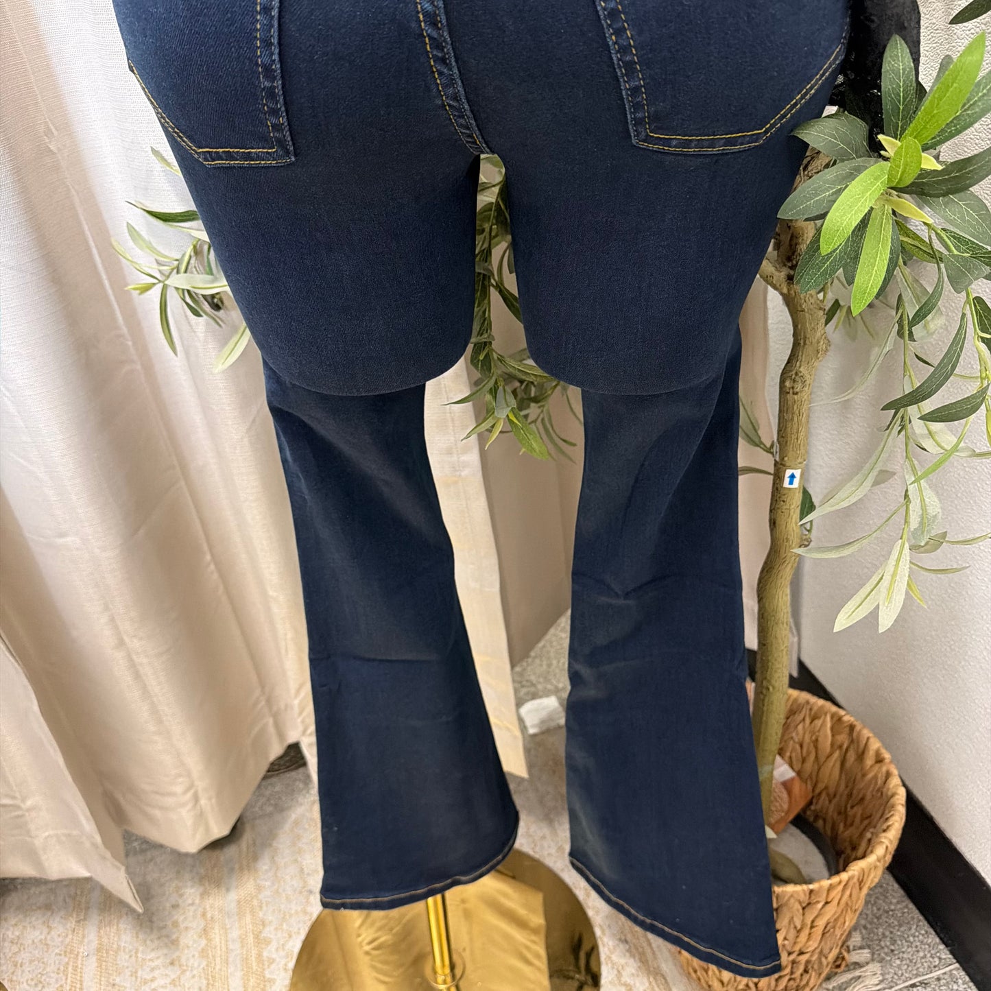 Flare Denim Pants-Dk Blue