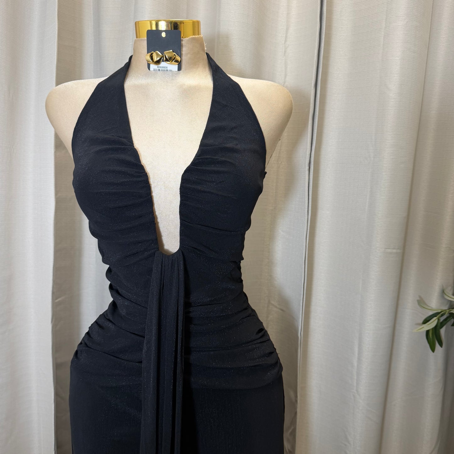 HALTER NECK WIRE WITH SASH JUMPSUIT-Black