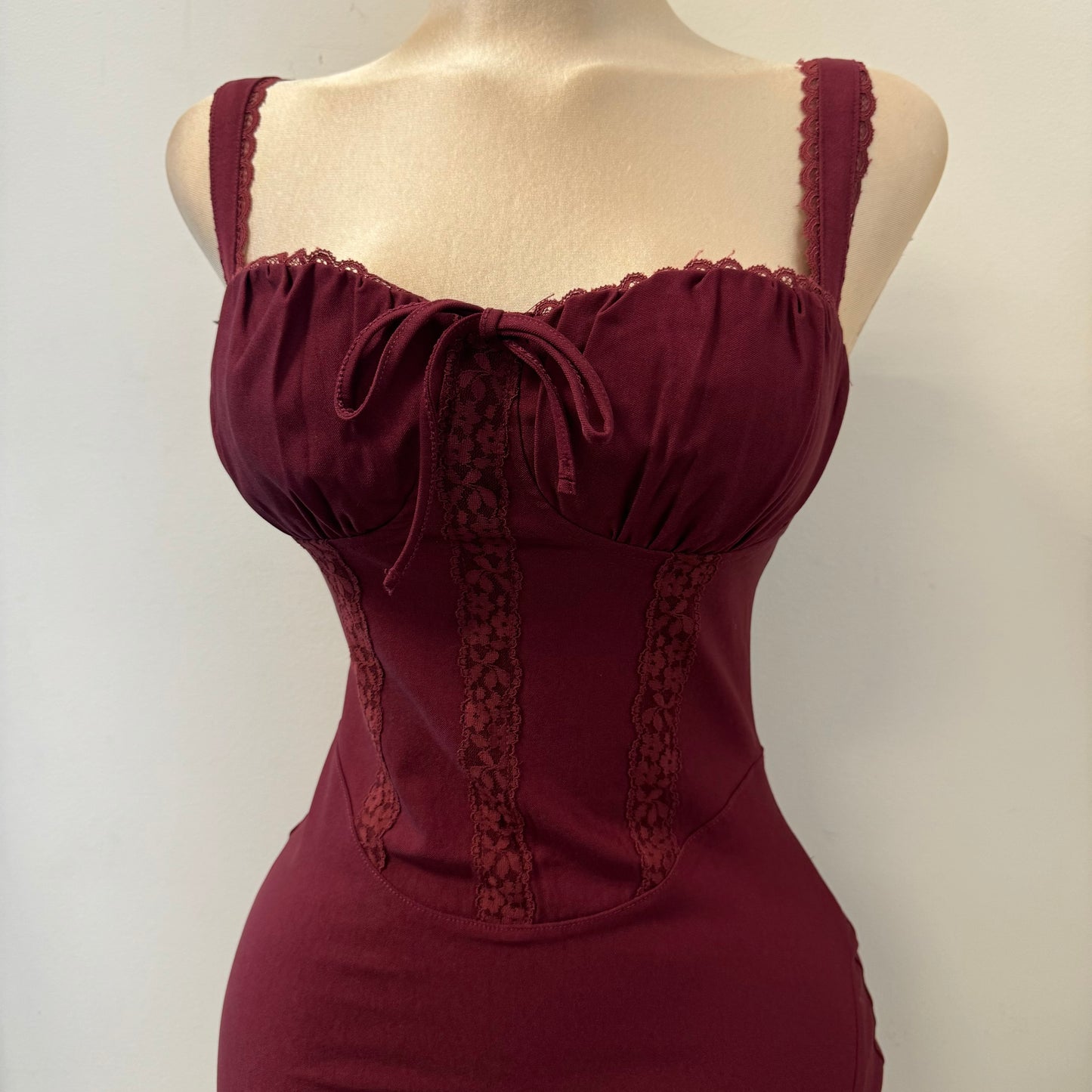 Hera Lace Trim Mini Dress-Burgundy