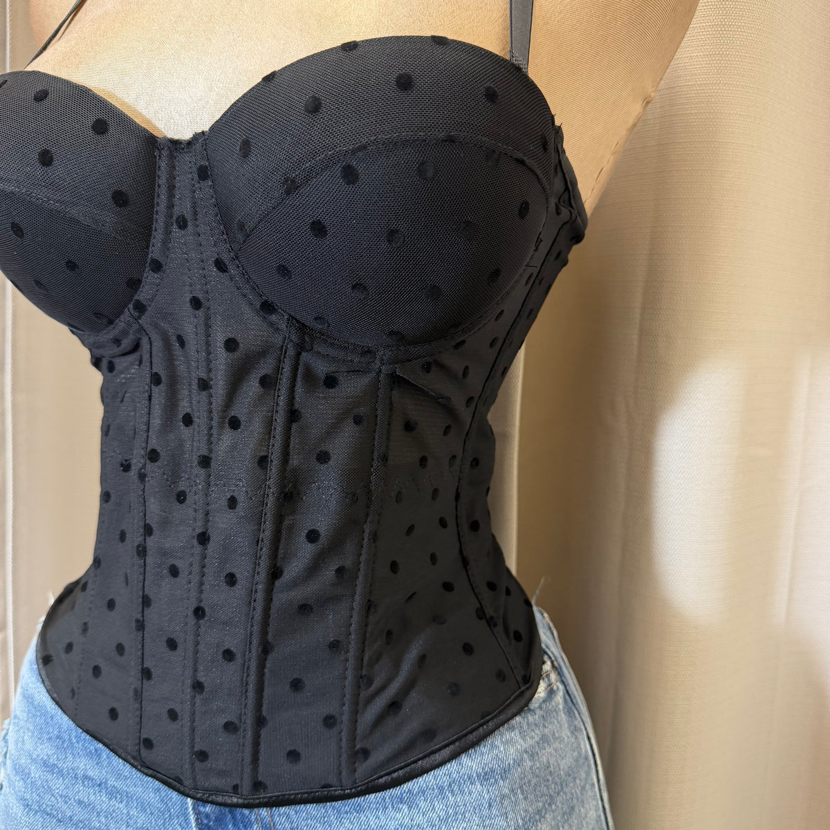 Polka Dot Corset bra cup-Black