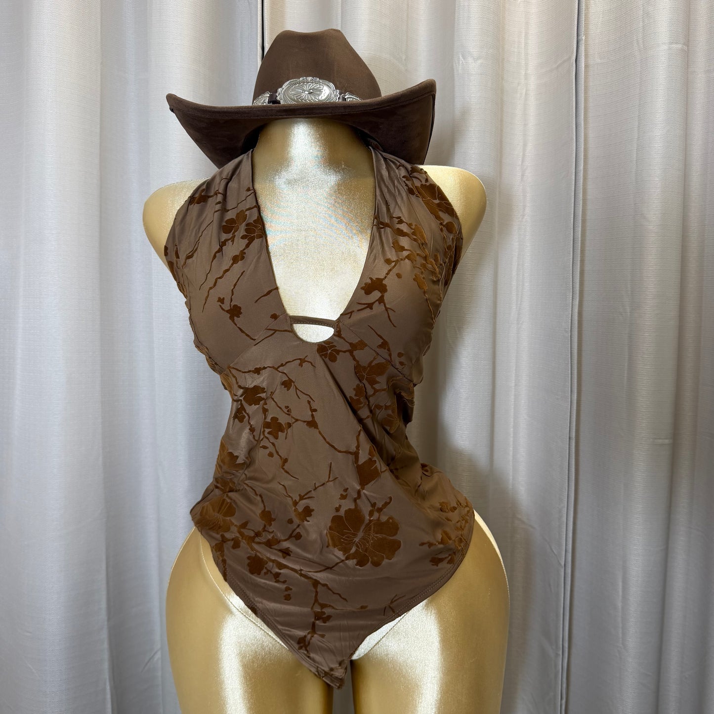 PL-Halter Top Bodysuit-Brown