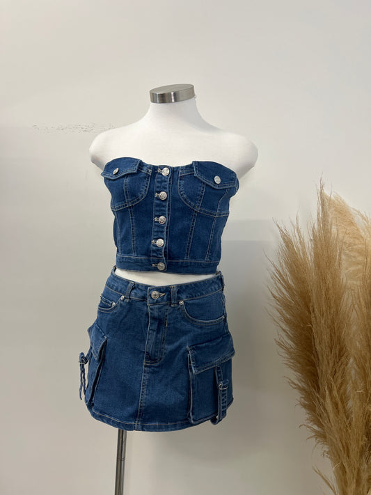 Tube Denim Top-Dark Blue