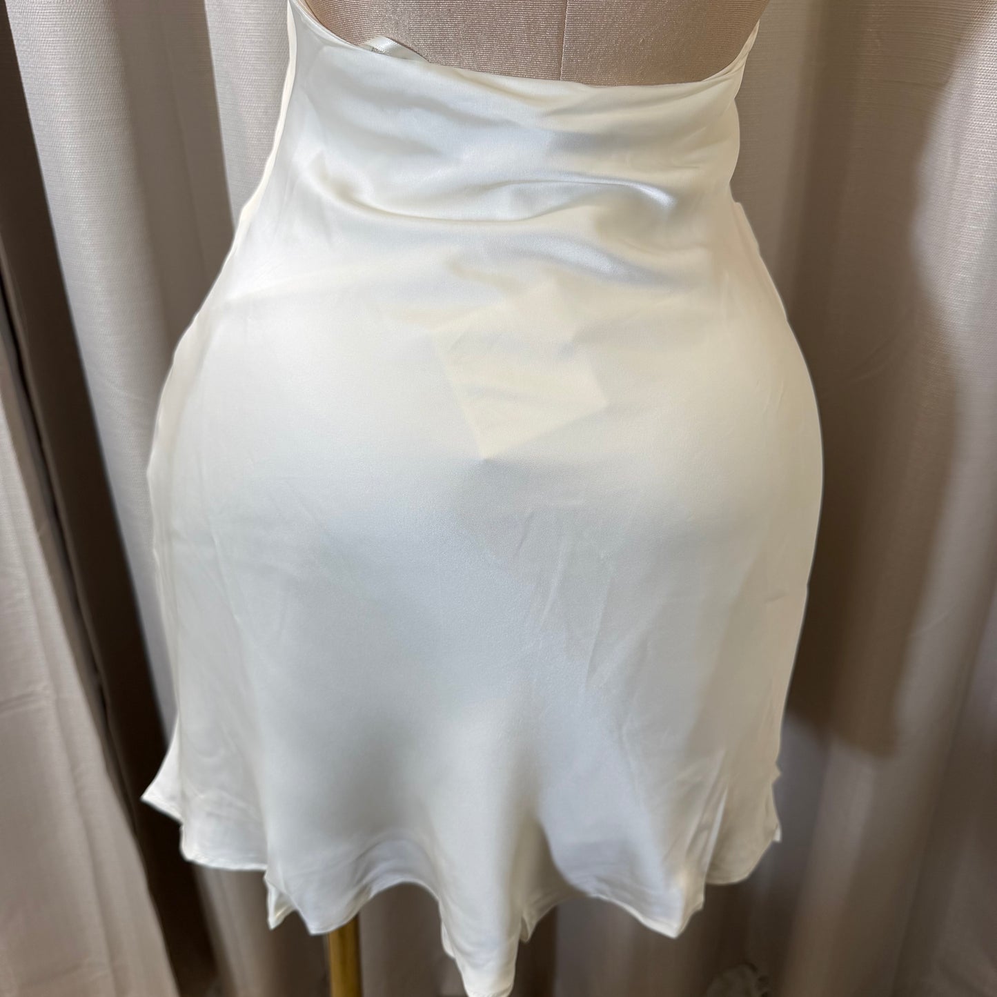 Satin Cowl Halter Neck Dress-Ivory/Cream/