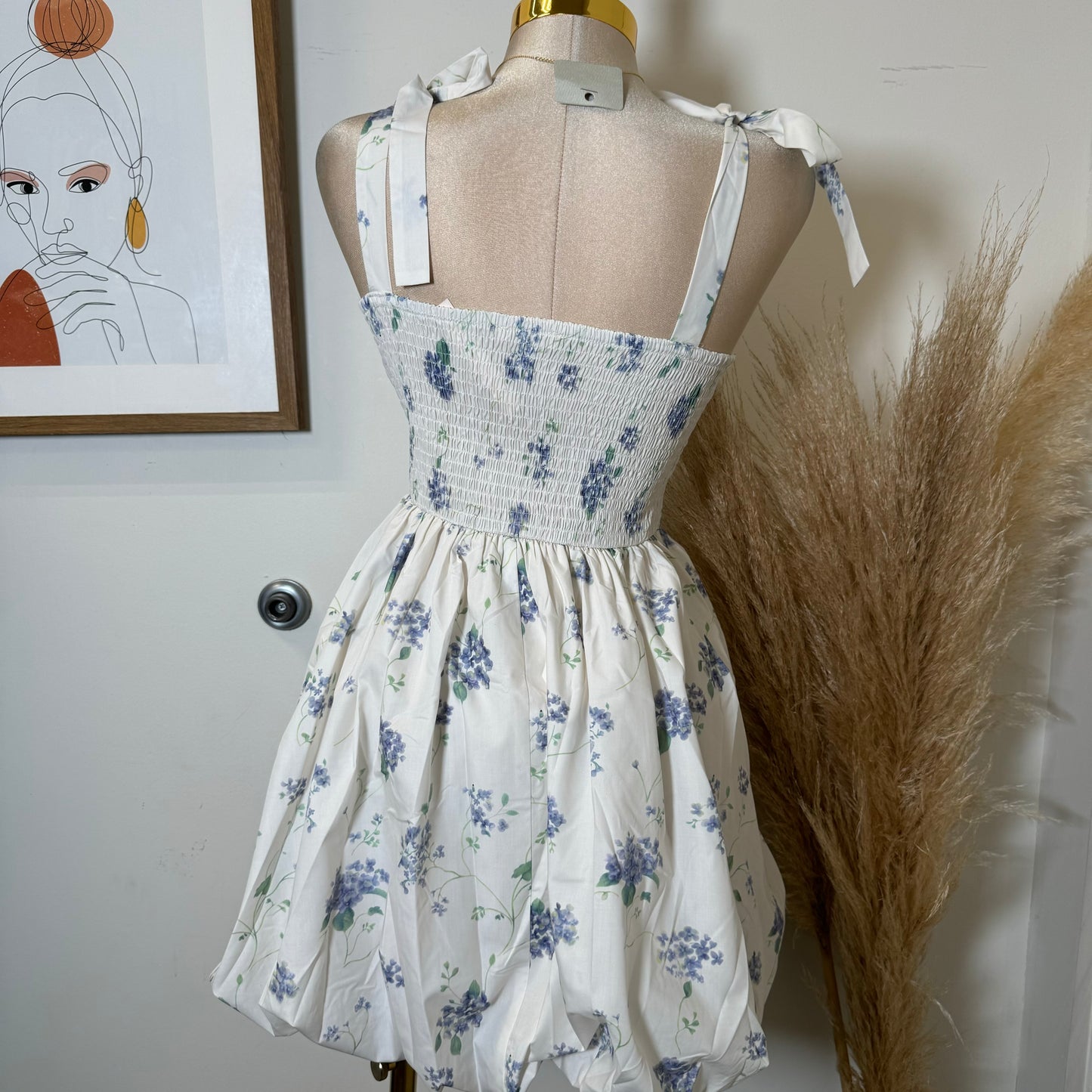 Coqueta Floral Bubble Skirt Dress-White/Blue