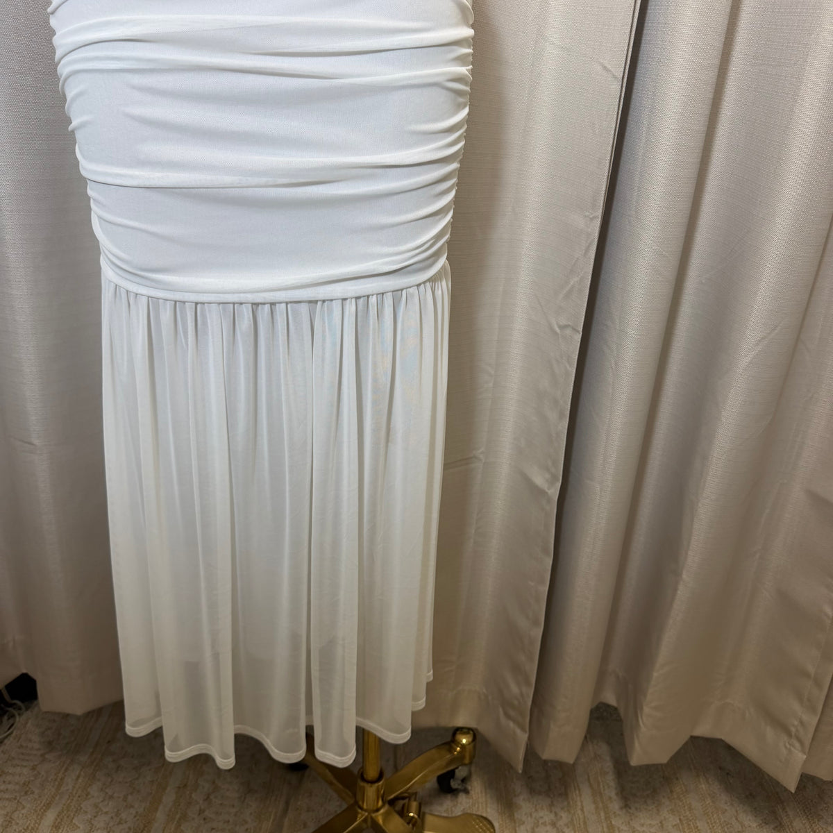 Mesh & Knit Mix Long Dress-White