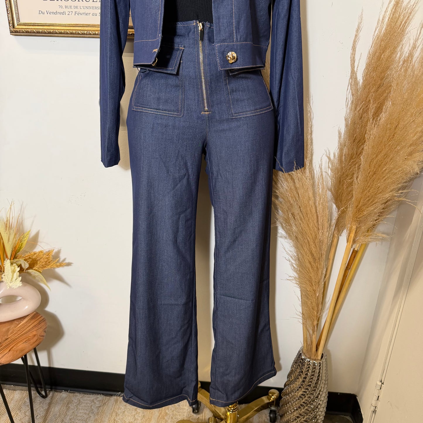 Wide Leg Denim Jeans-Indigo