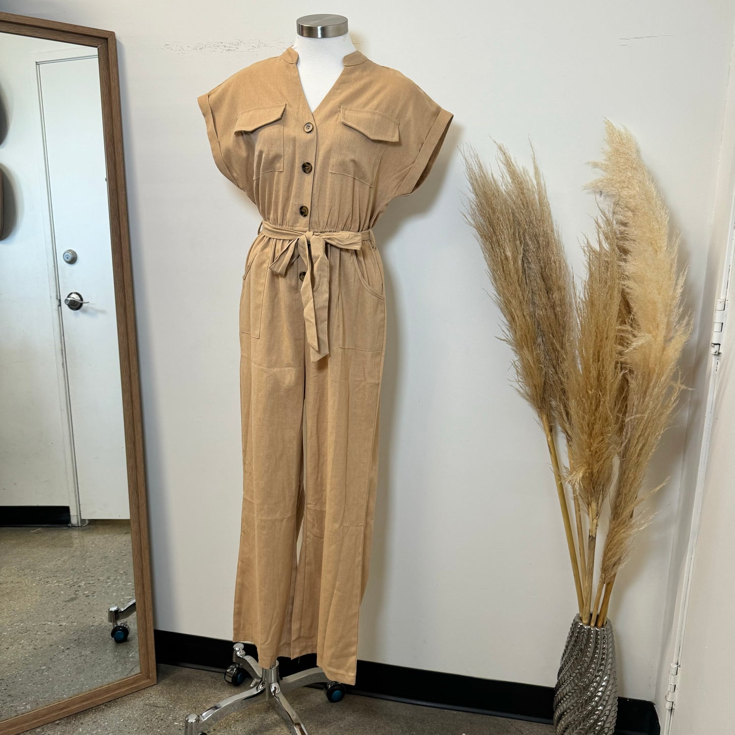 Blanca Linen Jumpsuit -Camel