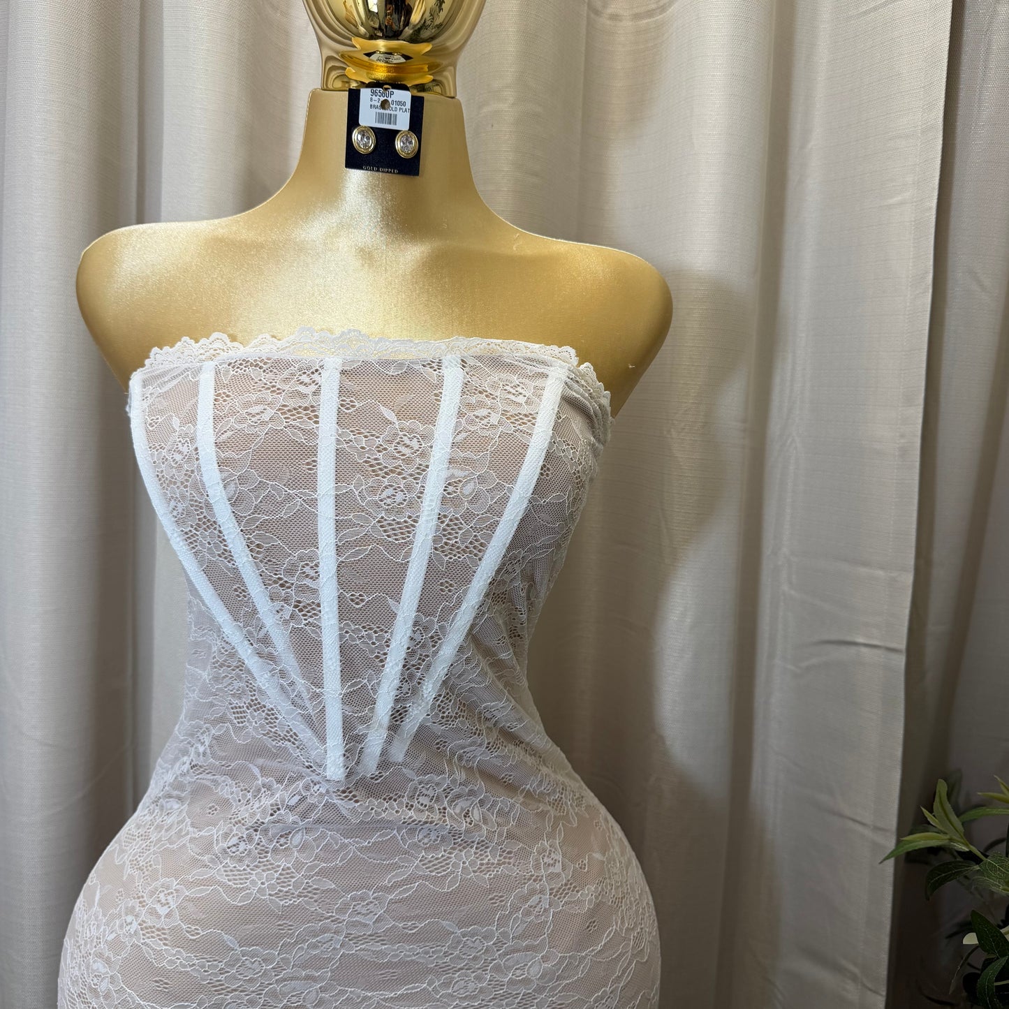 Stretch Lace Corset Body Midi Dress-Ivory