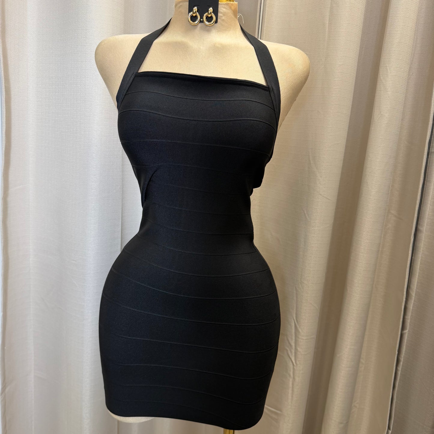 Sleeveless Halter Bandage Mini Dress-Black