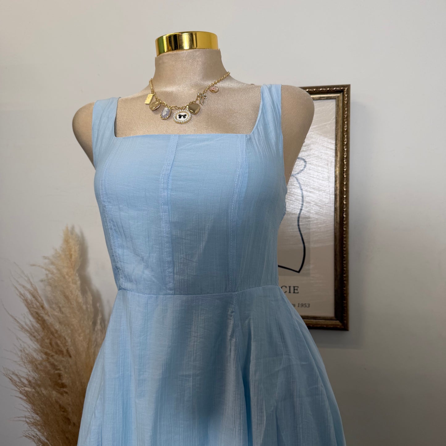 Square Neck Midi Dress-Blue