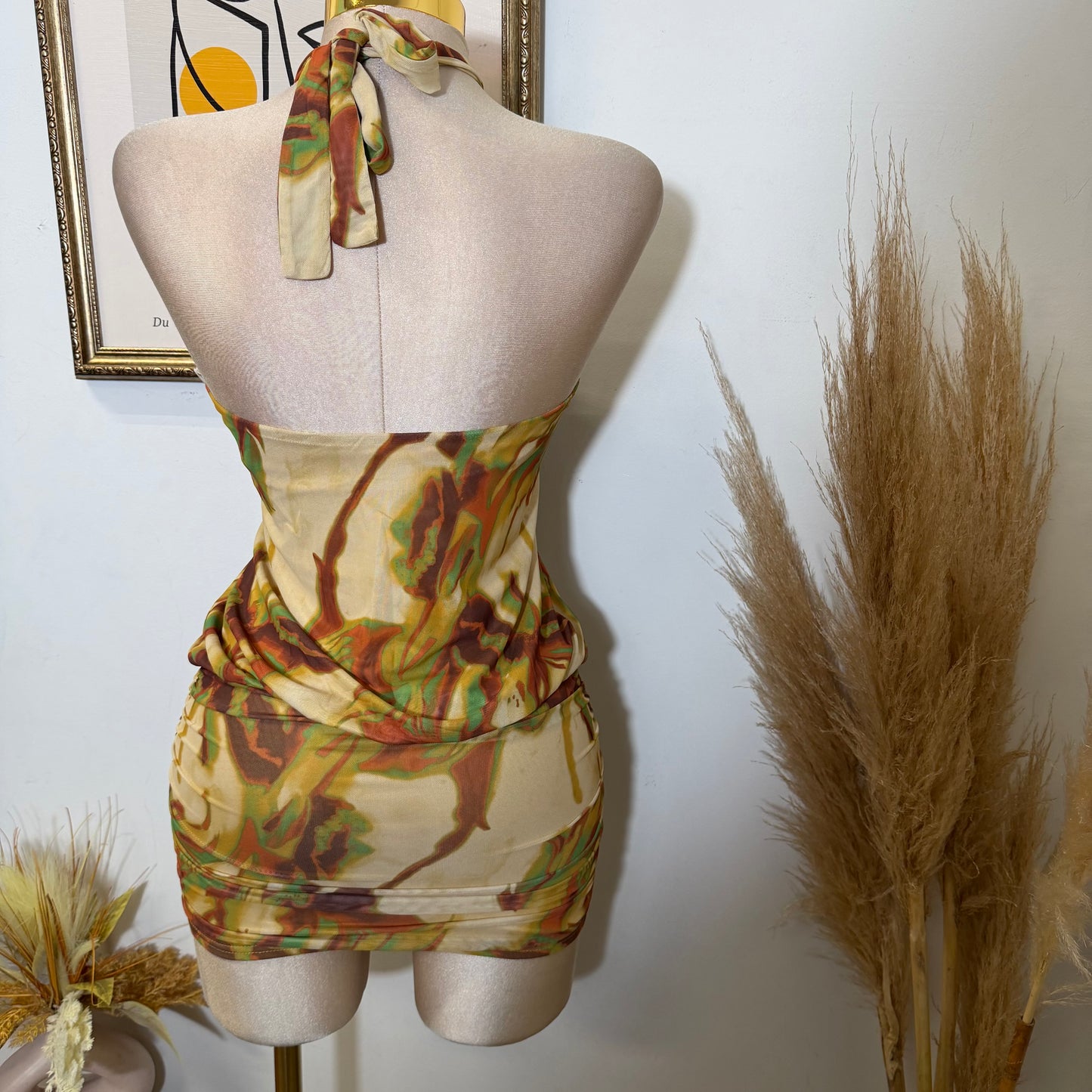 Multi Color Mesh with Metal Trim Mini dress-Yellow