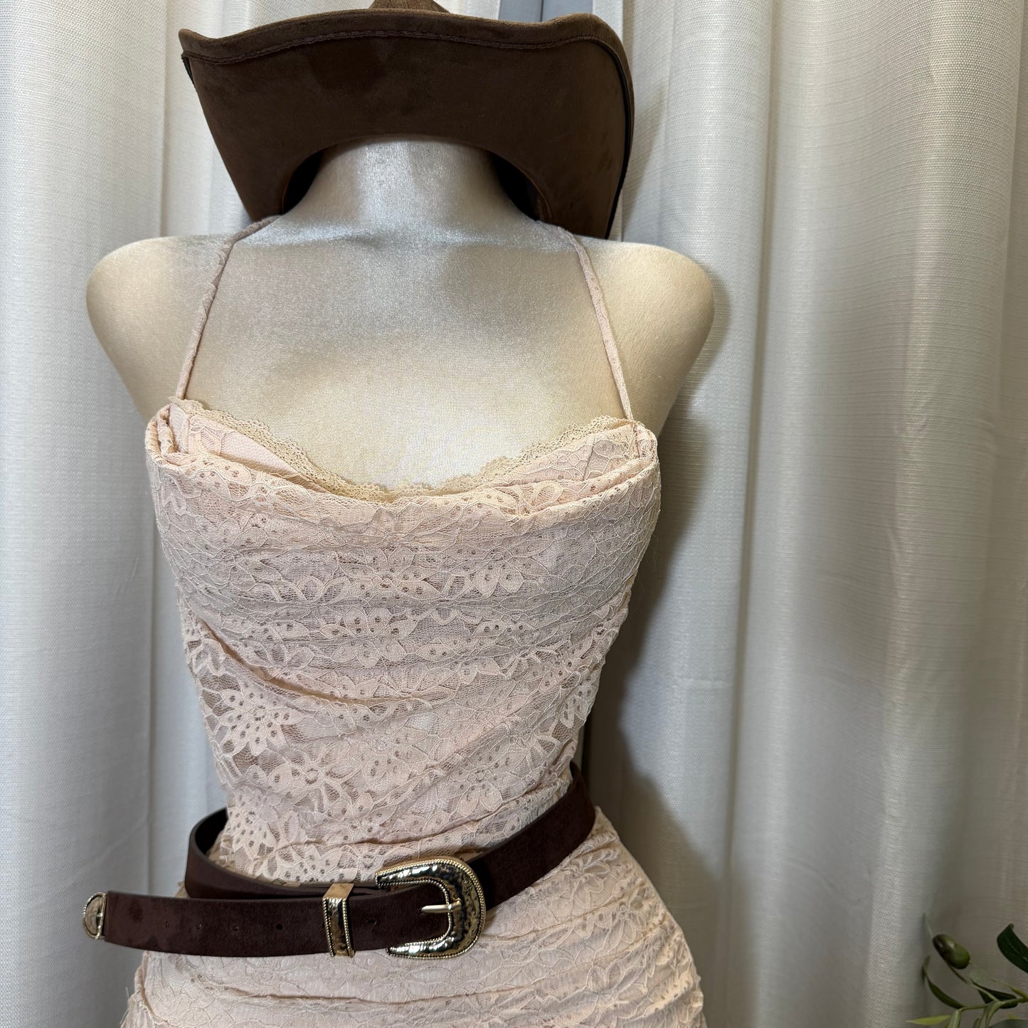 Mismaloya Lace Maxi Dress with Open Back & Tie Detail-Mocha