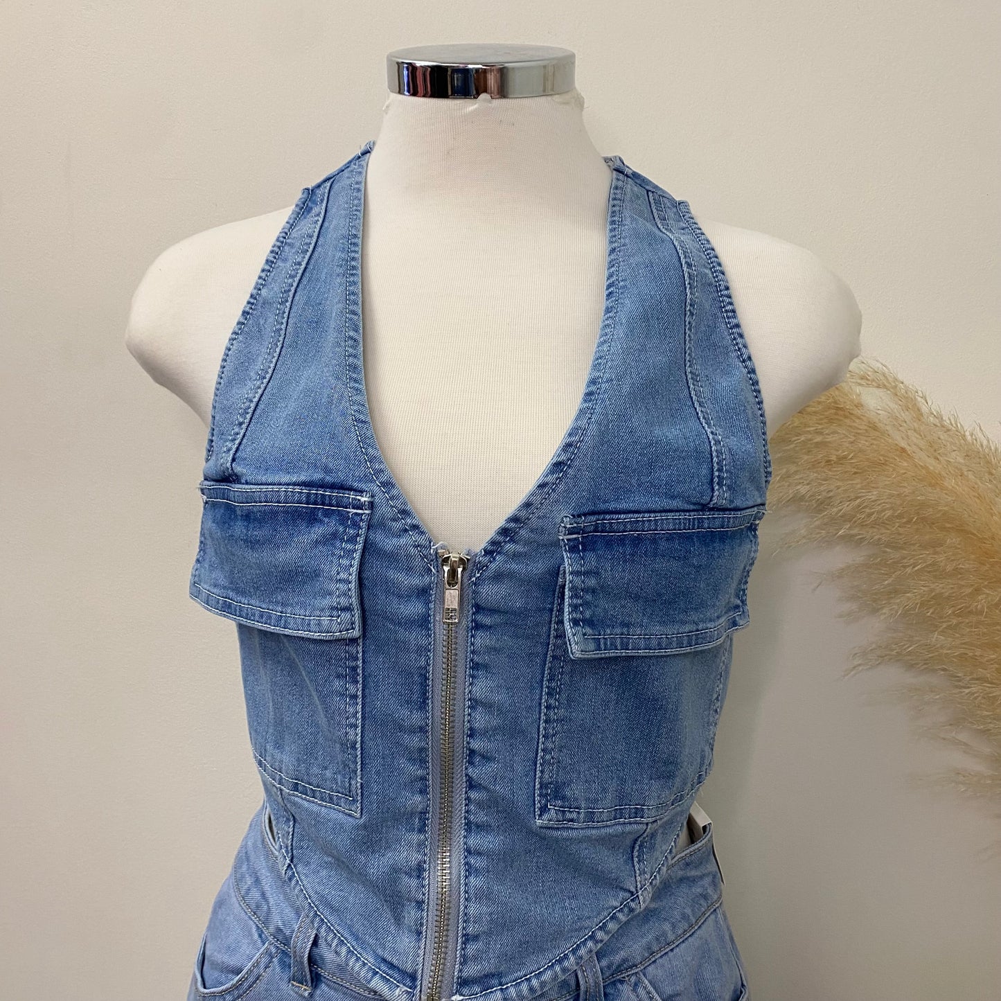 Cargo Denim Vest-Light Blue