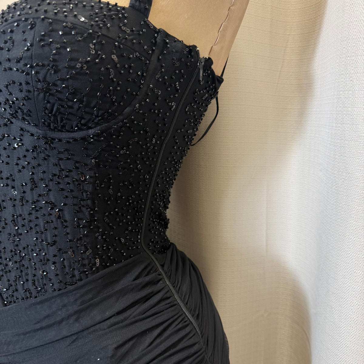 Mesh with beads Sequin Sweetheart neckline Corset dress-Black