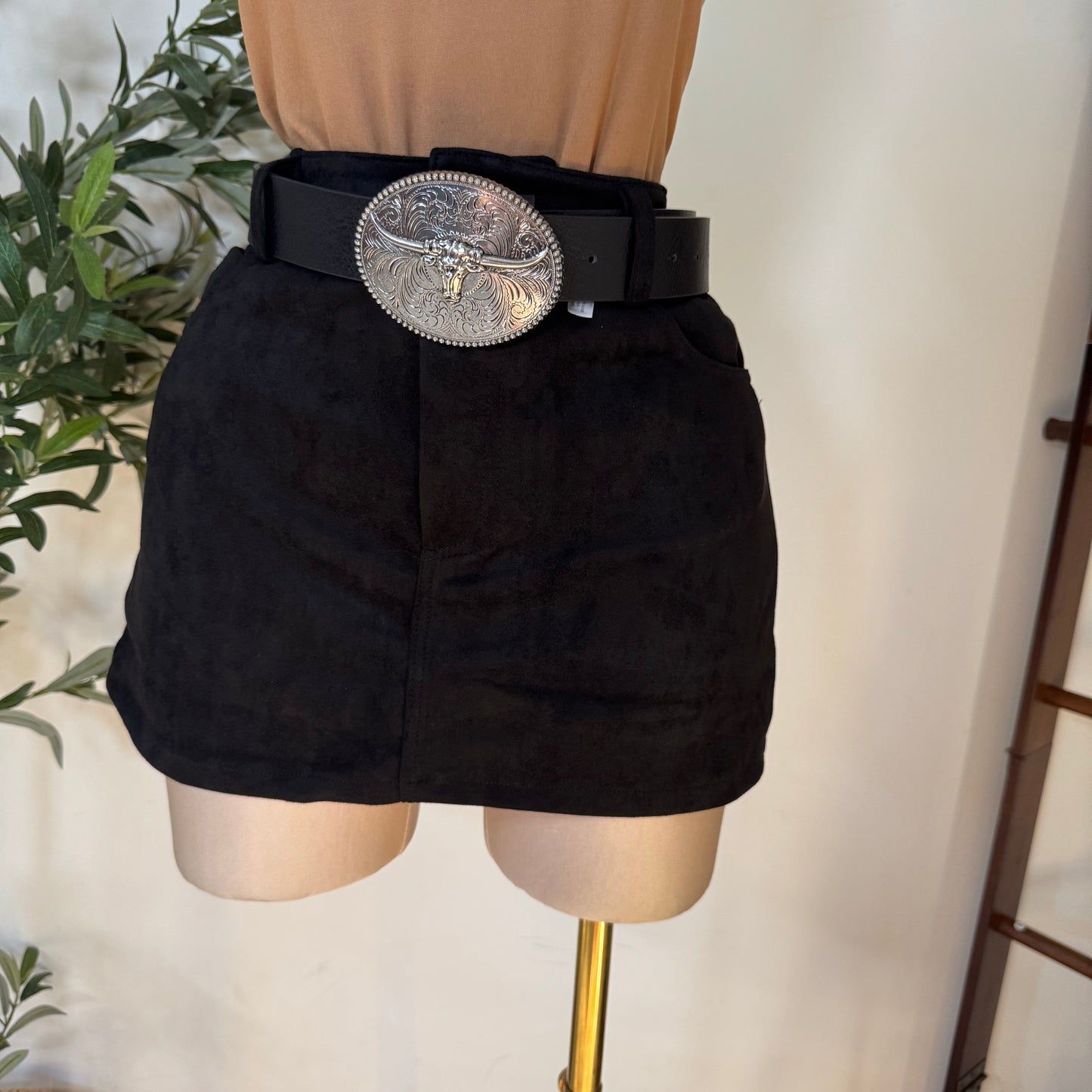 Suede Mini Skirt with shorts underneath -Black