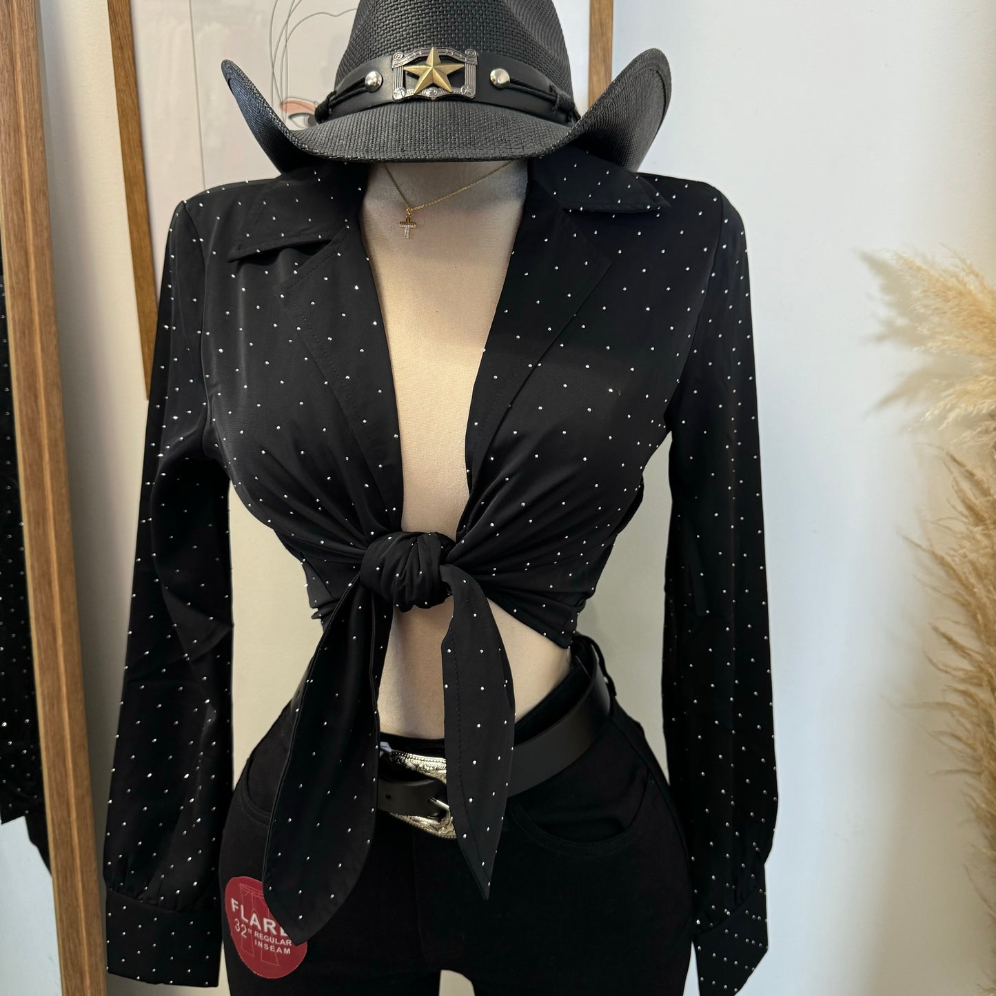 Toreada Rhinestone Top-Black