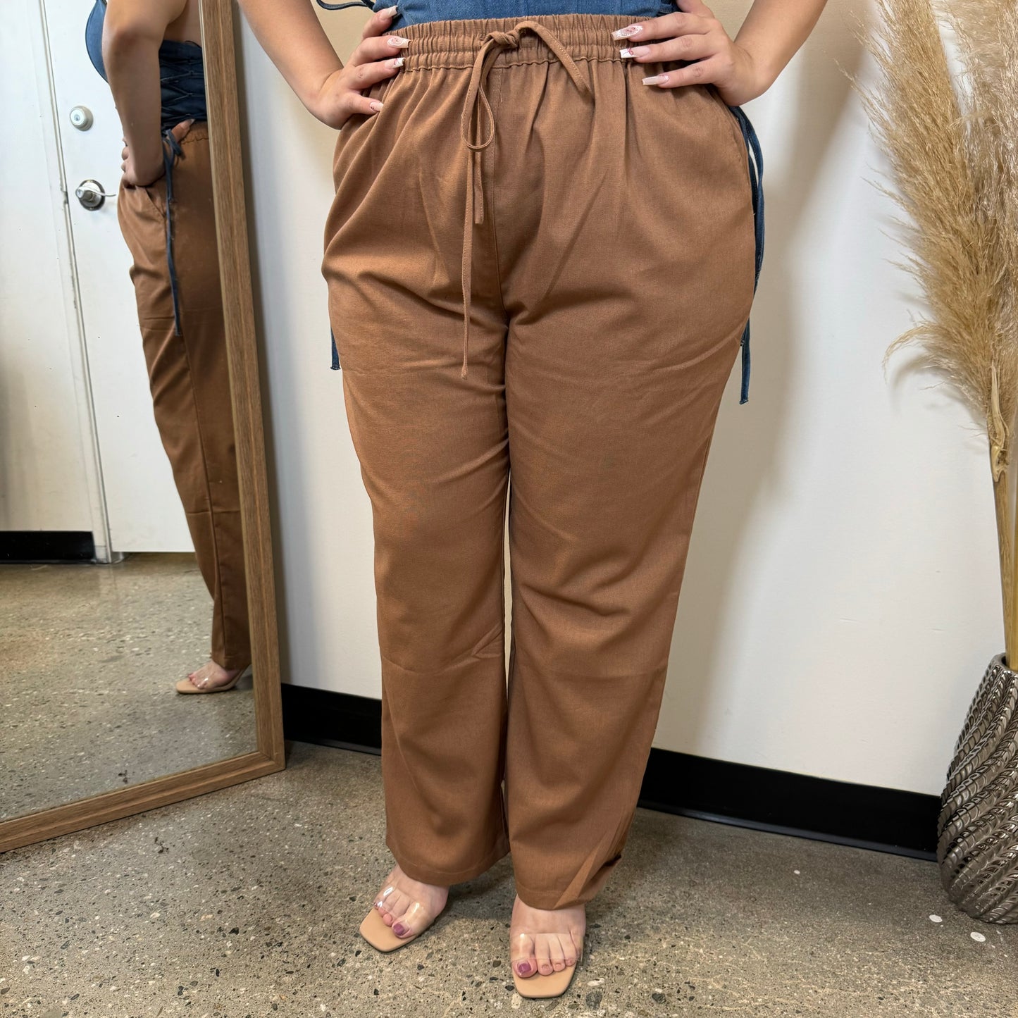 Grace Linen Pants PL-Brown