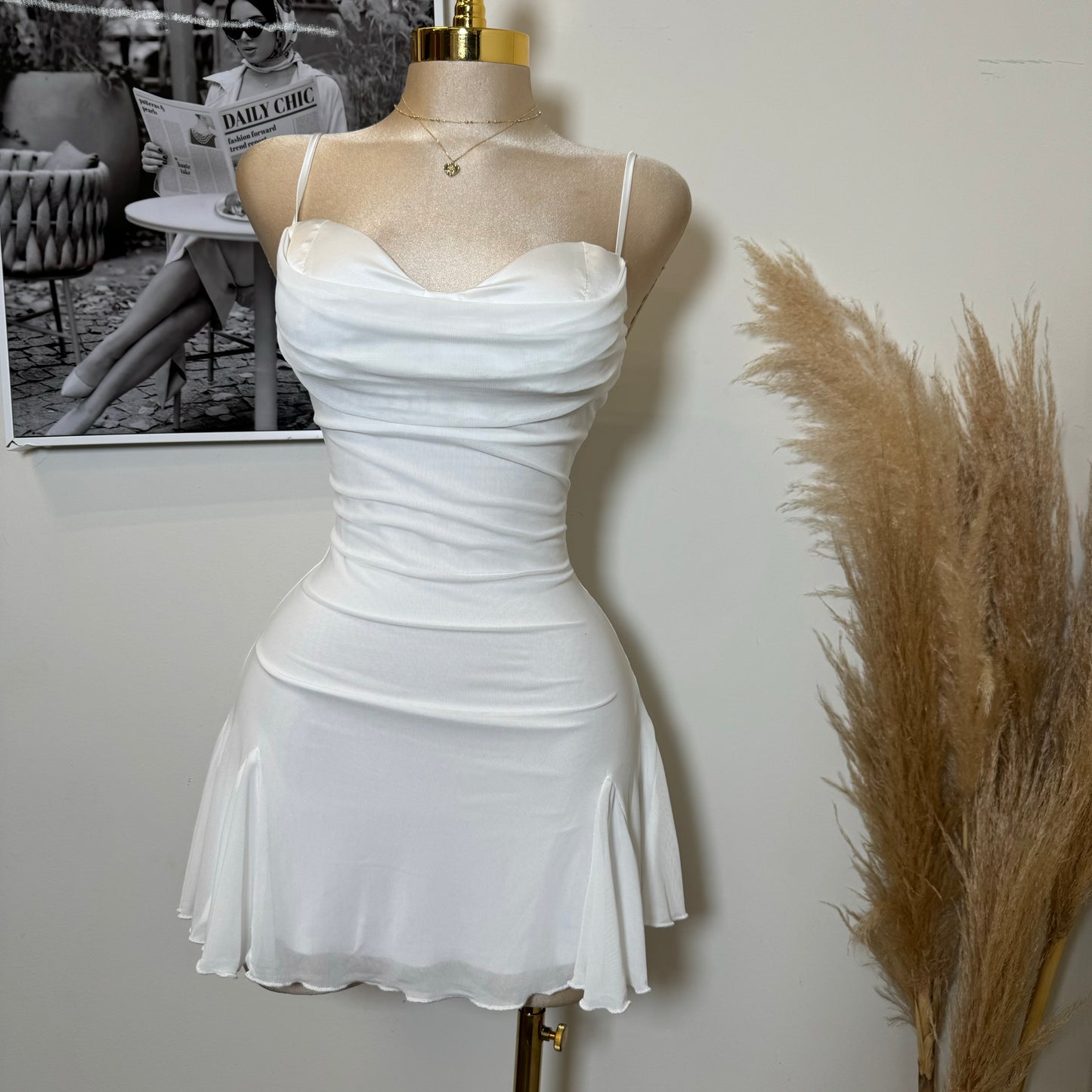 Mesh Mini Dress-White