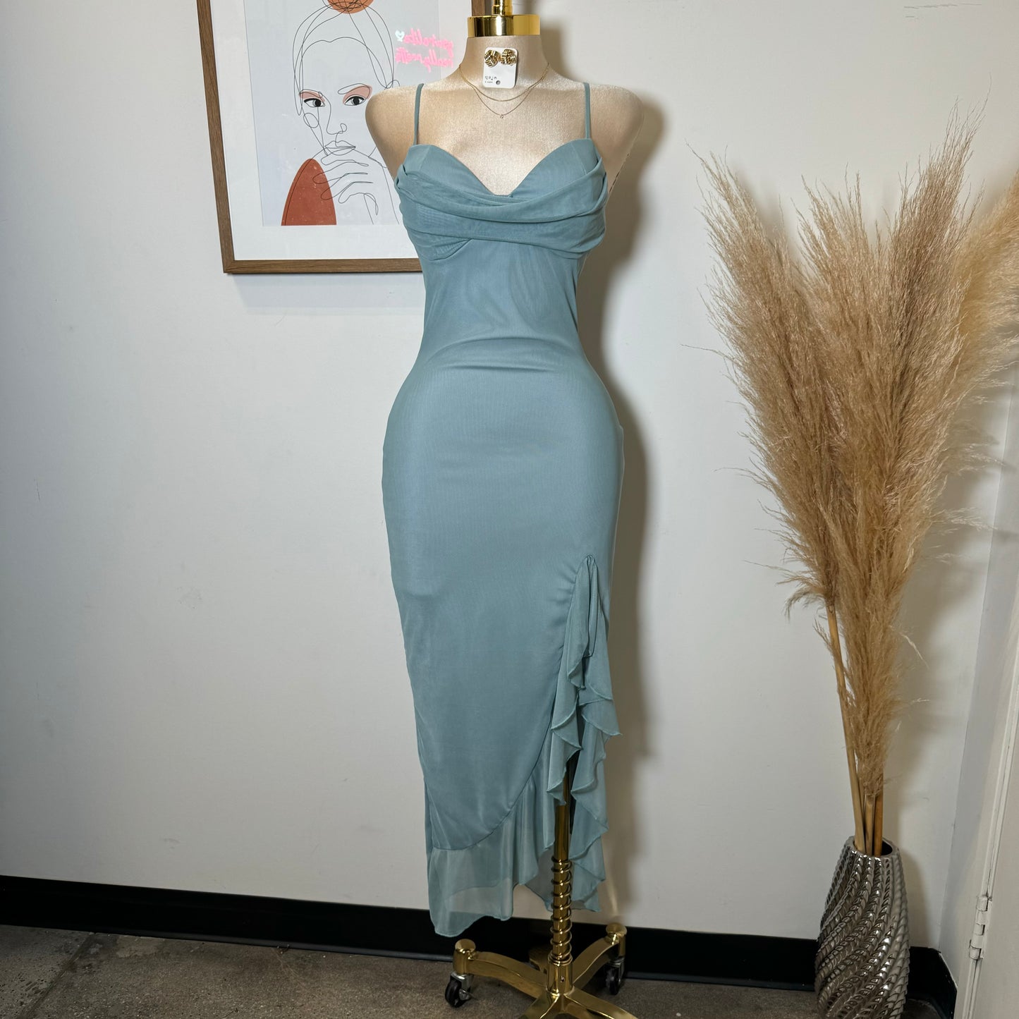 Karil Mesh Dress-Blue