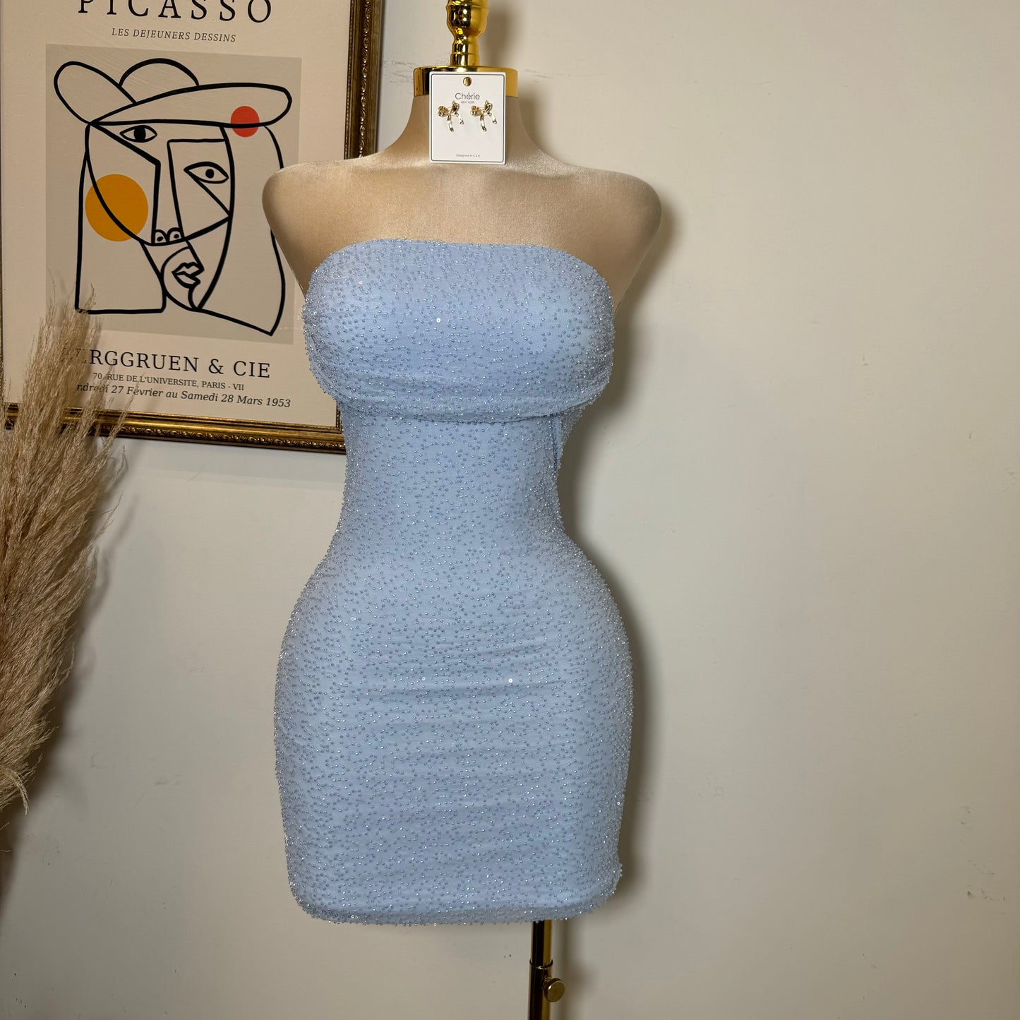 Sparkle Strapless Dress-Baby Blue