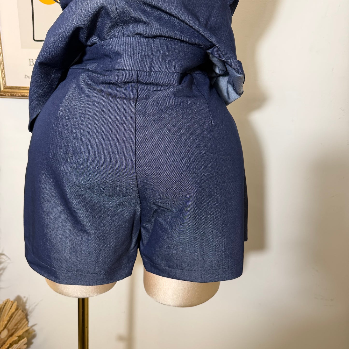 Denim Gold Buckle Belted Pocket Vest Skort Set-Dk Denim
