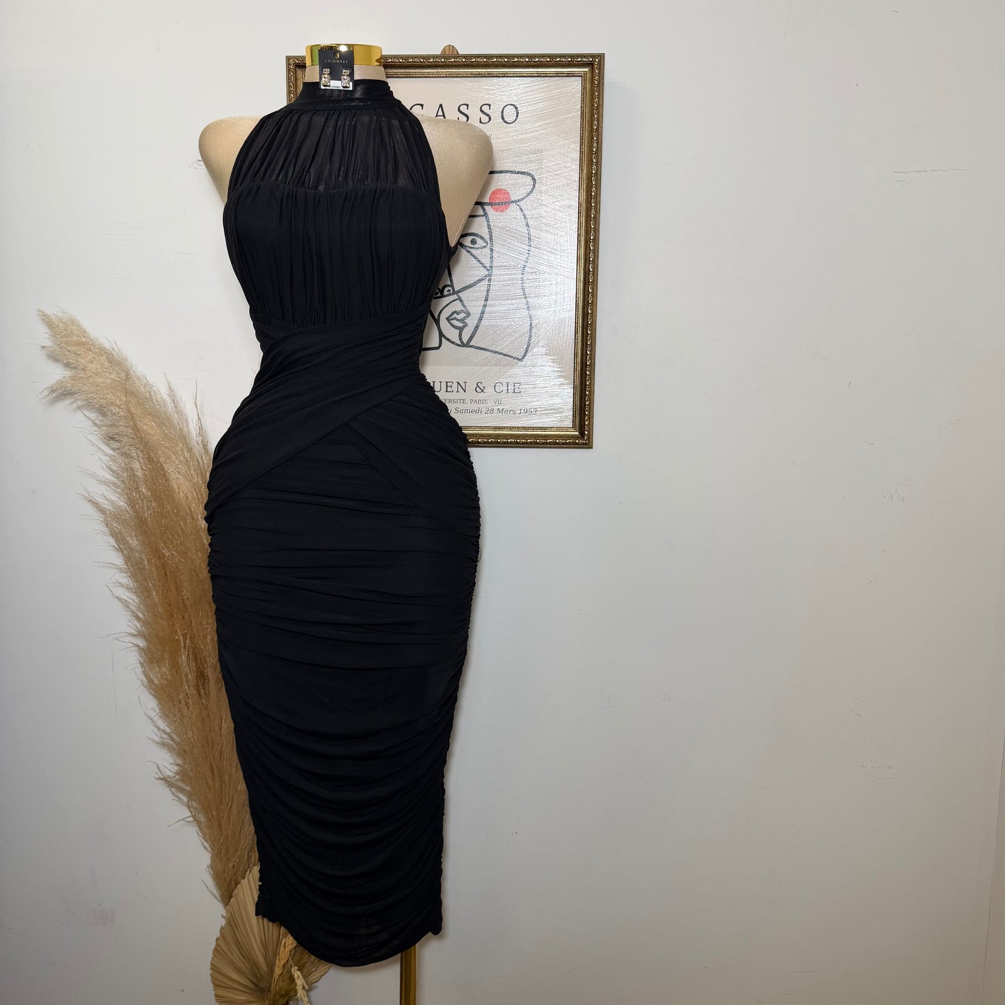 Mesh Sleeveless Dress-Black