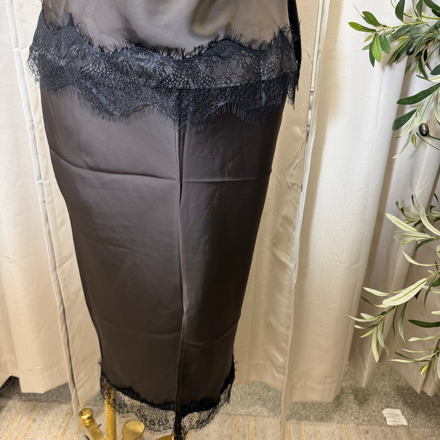 Satin lace Skirt Set-brown/black