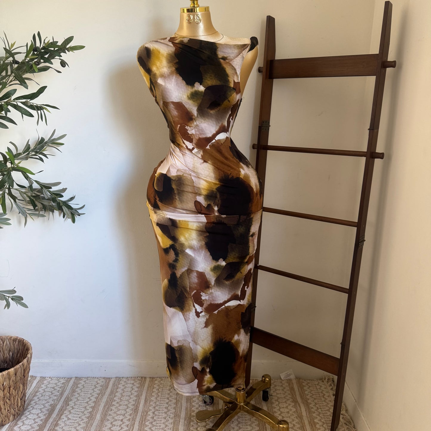 Asymmetrical Plus size Dress-Brown