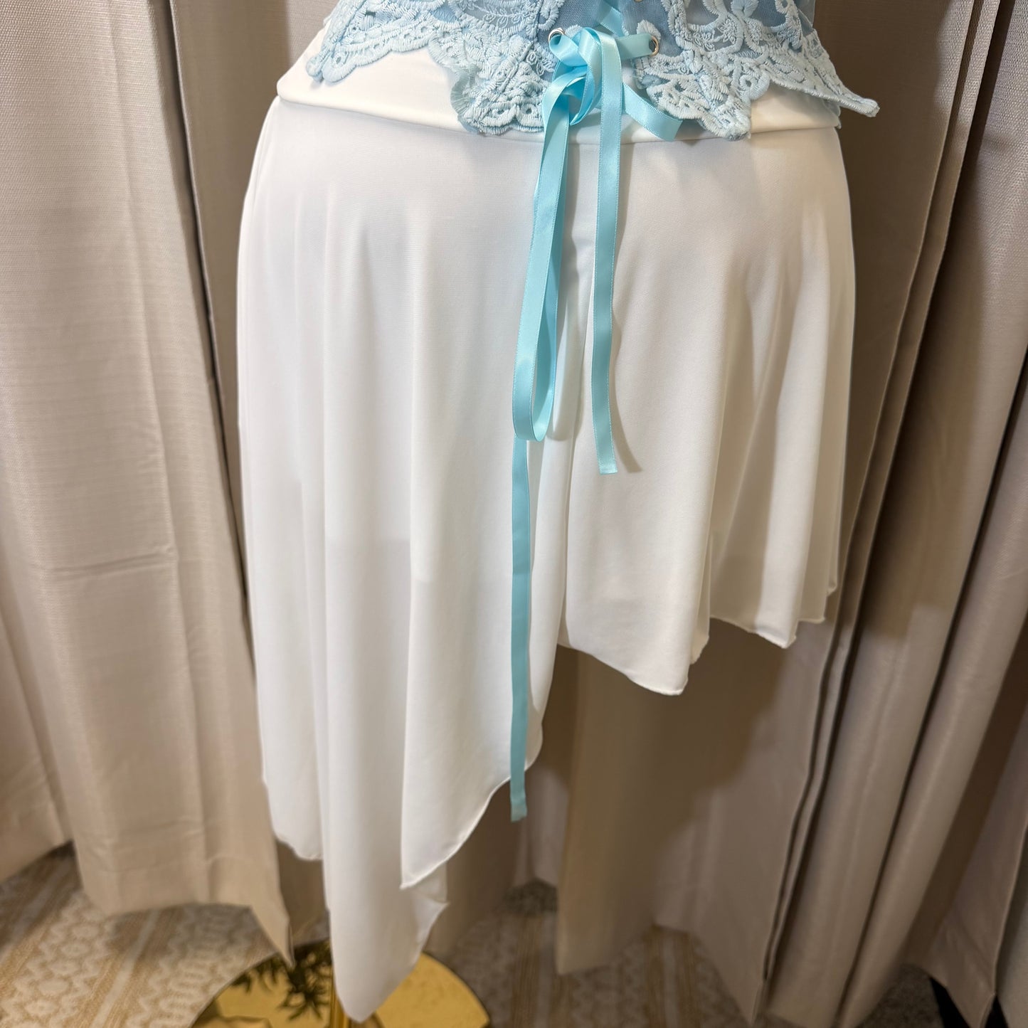 Belted Asymmetrical Midi Skirt-White