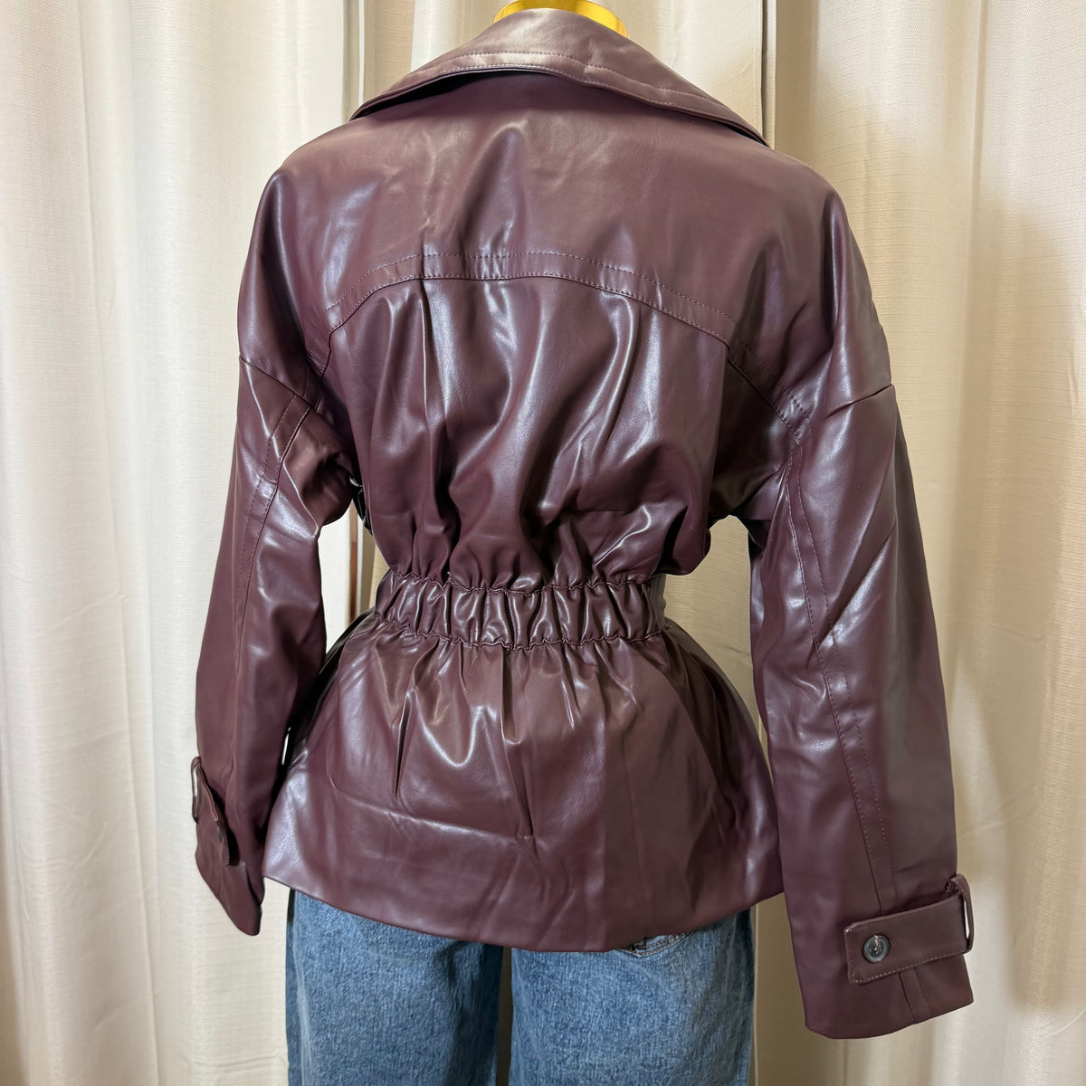 Oversized Leather Coat-Burgundy