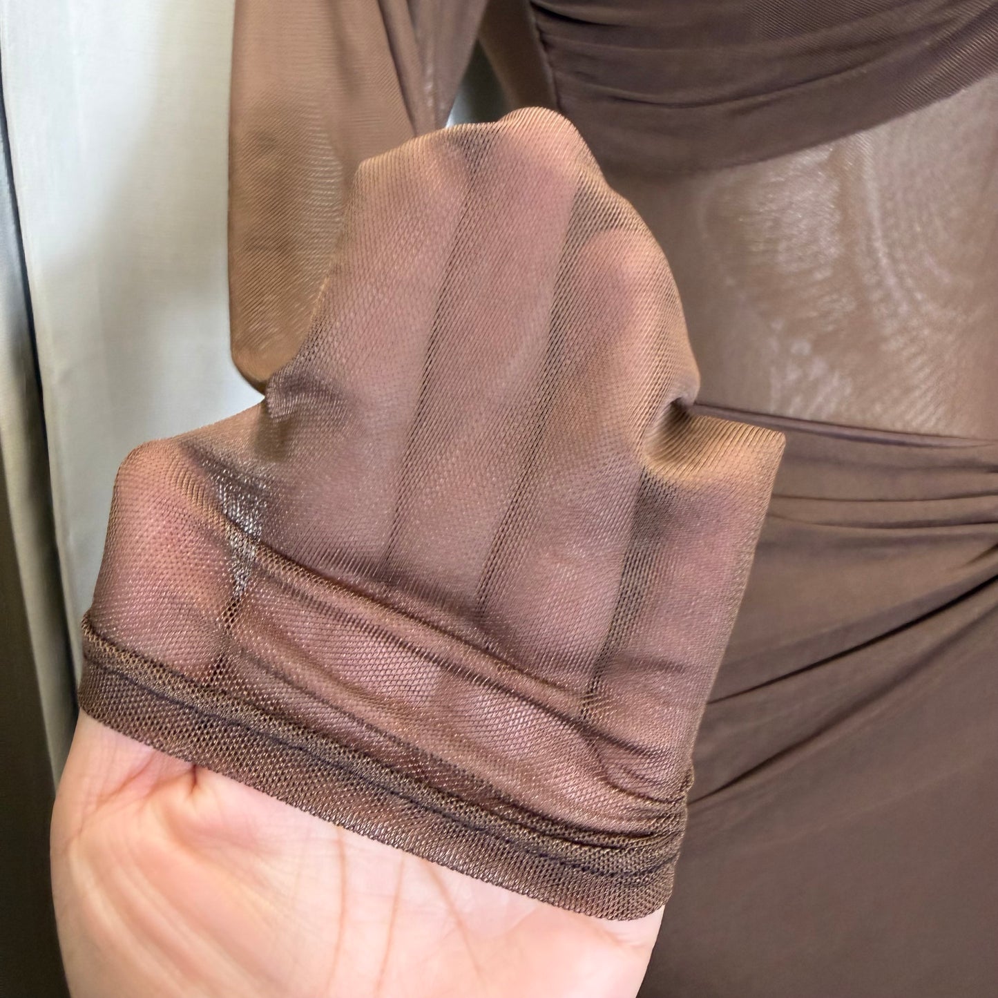 Front Trim mesh Midi dress-Brown